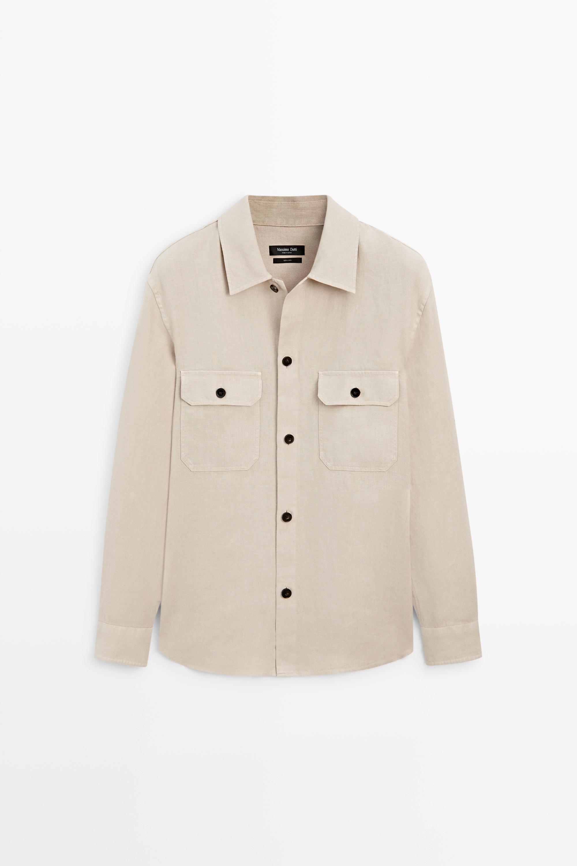 100% linen overshirt with pockets