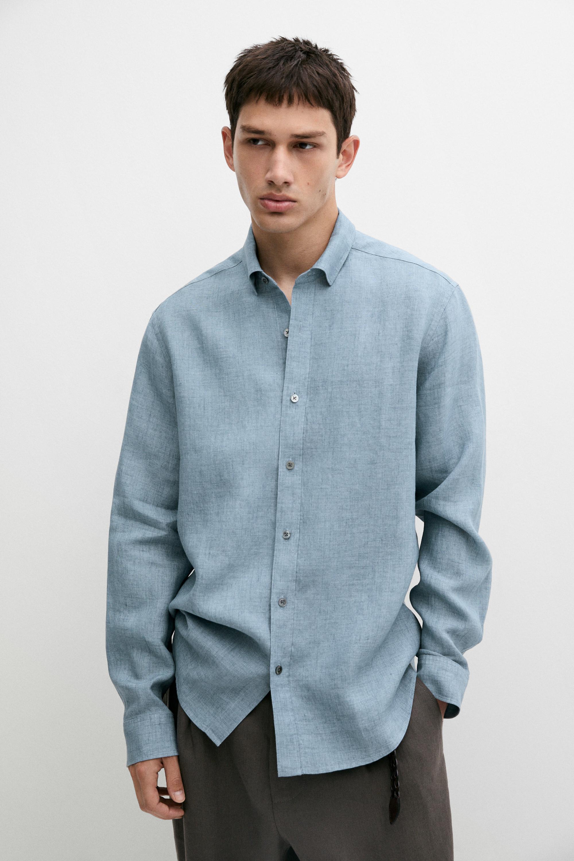 Regular fit 100% linen delavé shirt