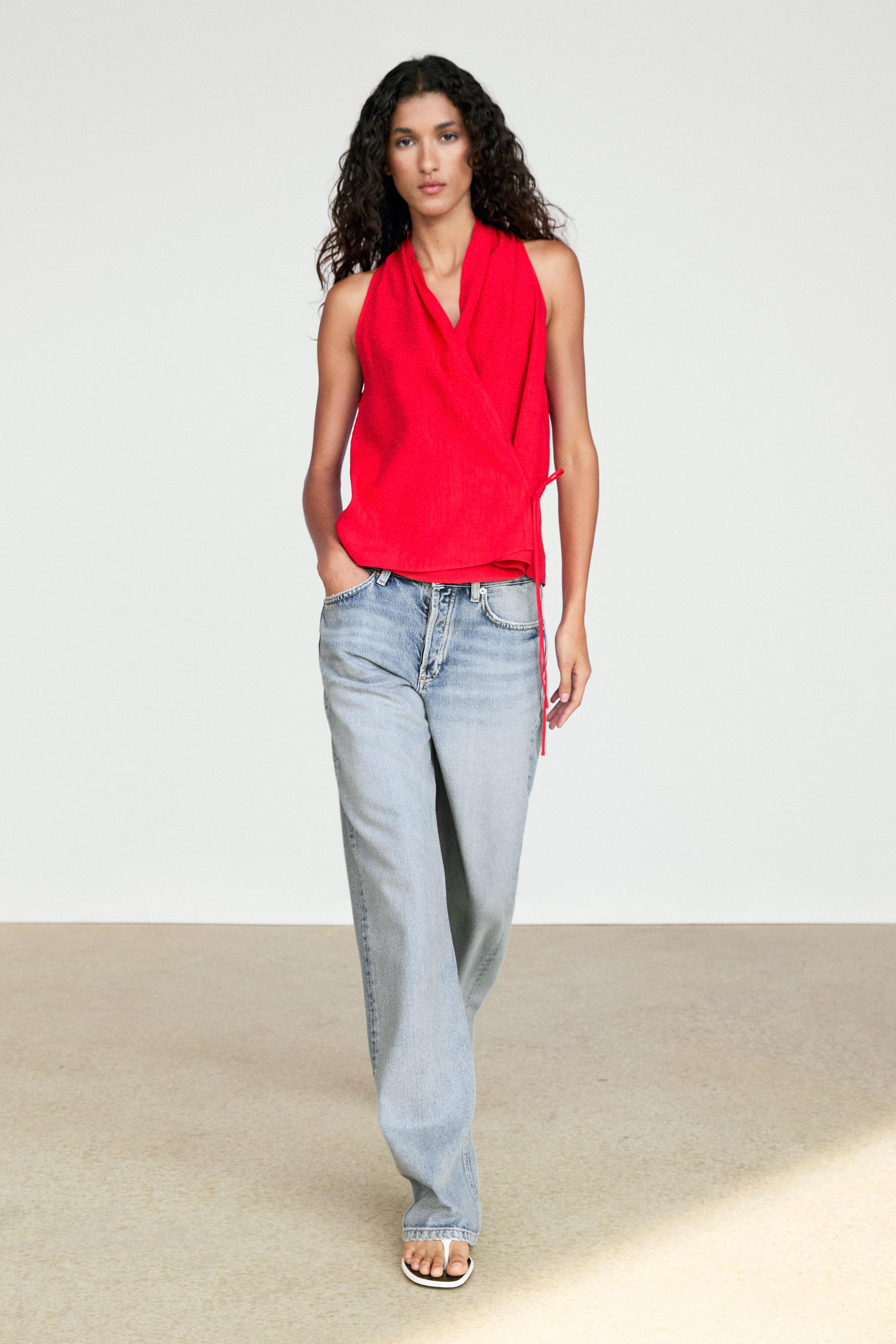 Linen halter top with tie detail