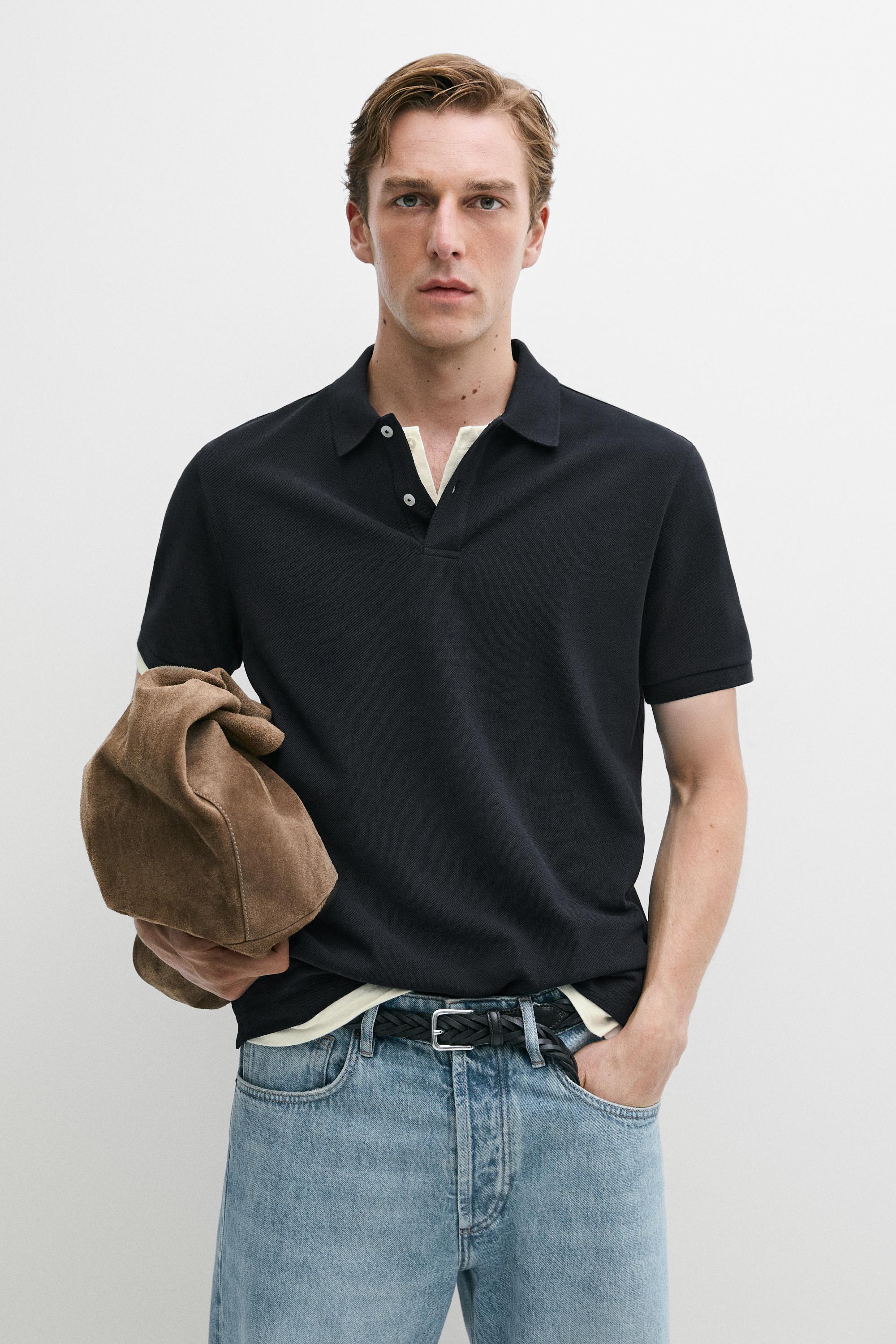 Micro textured cotton piqué polo shirt