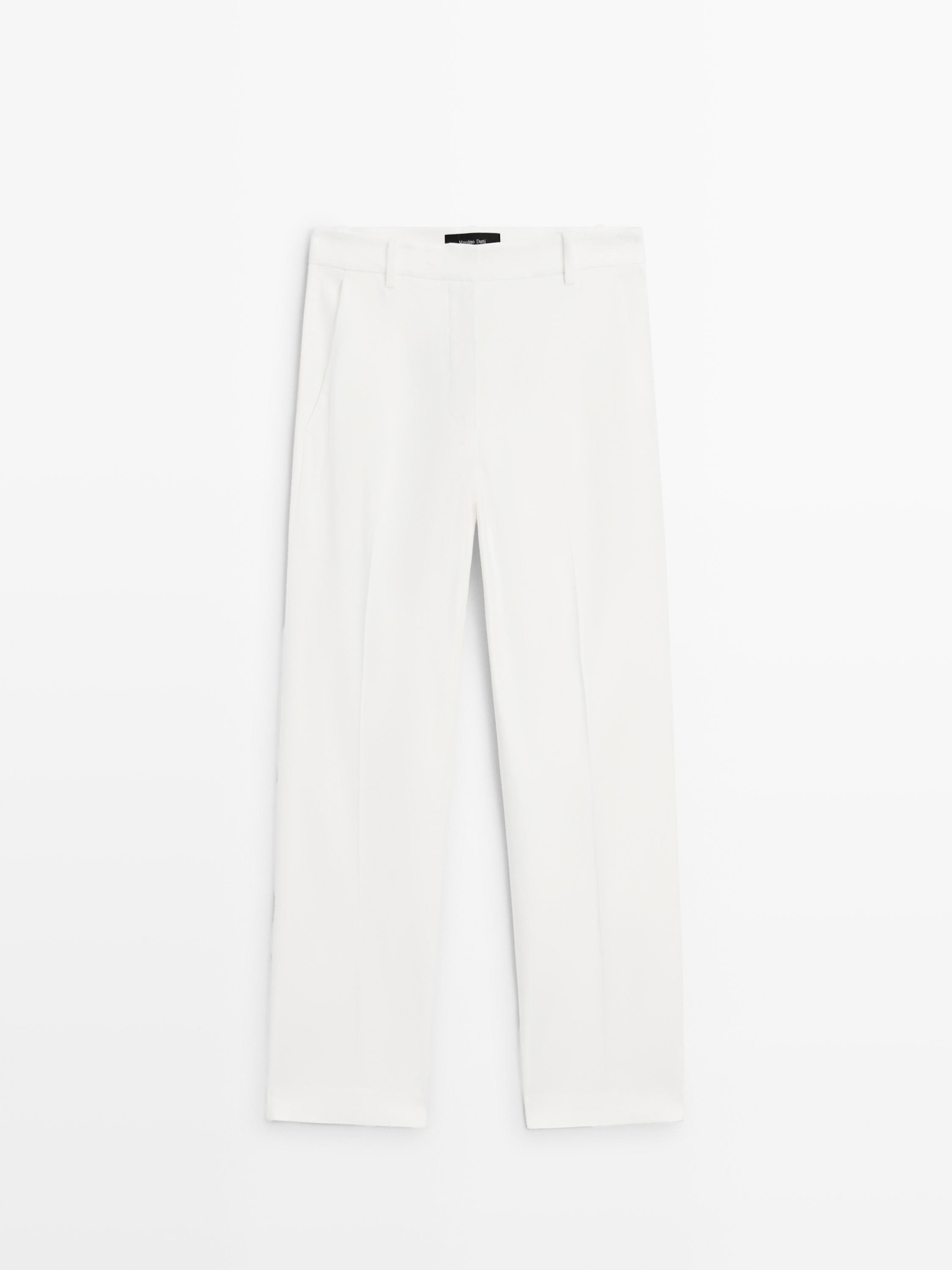 Straight-leg linen blend trousers