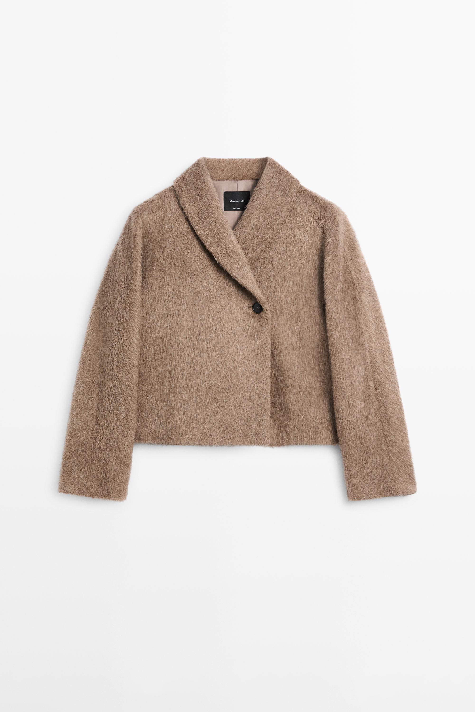 Short wool blend double-breasted jacket