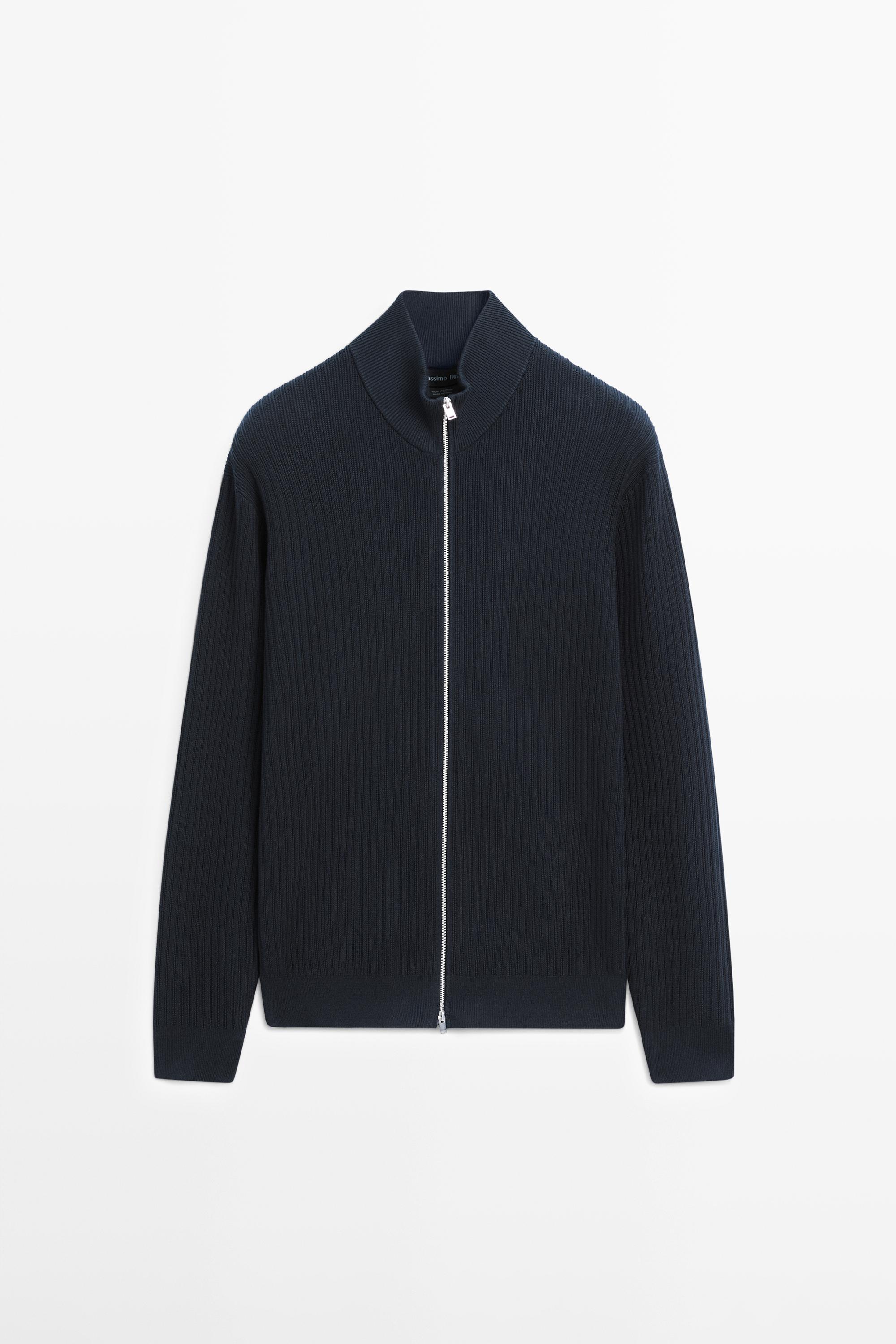 Cotton zip-up knit cardigan
