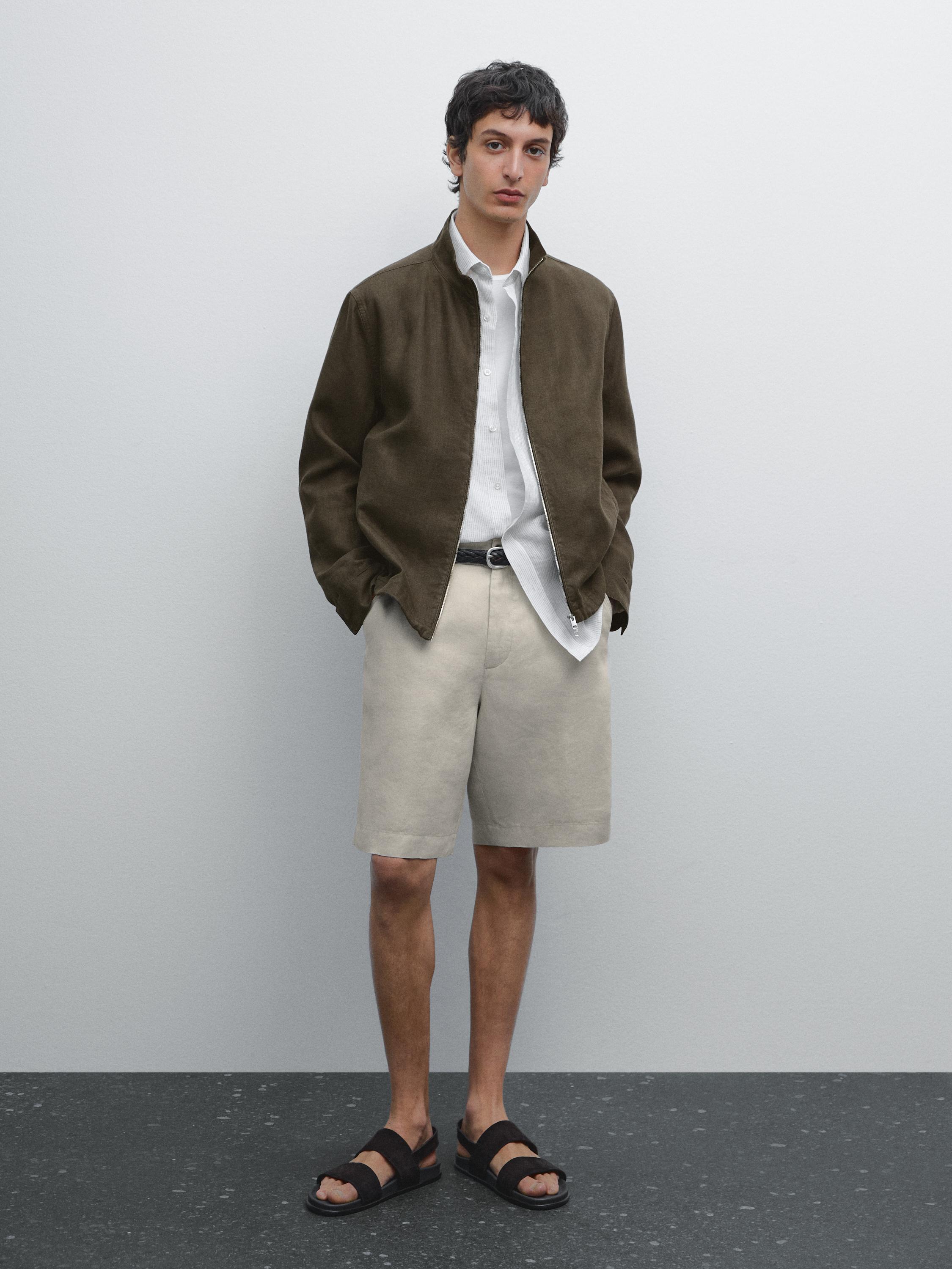 100% linen darted Bermuda shorts