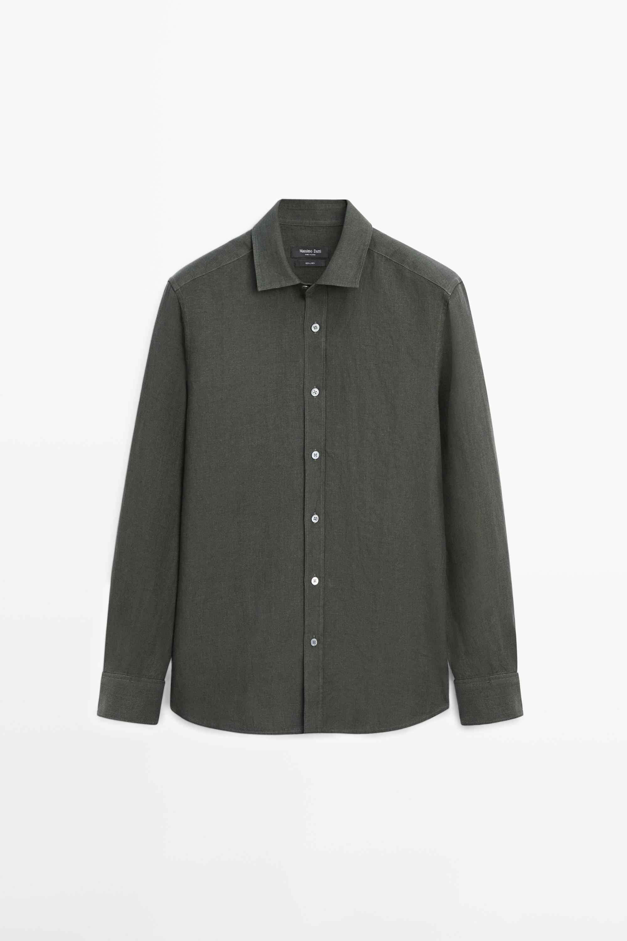 Regular fit 100% linen delavé shirt