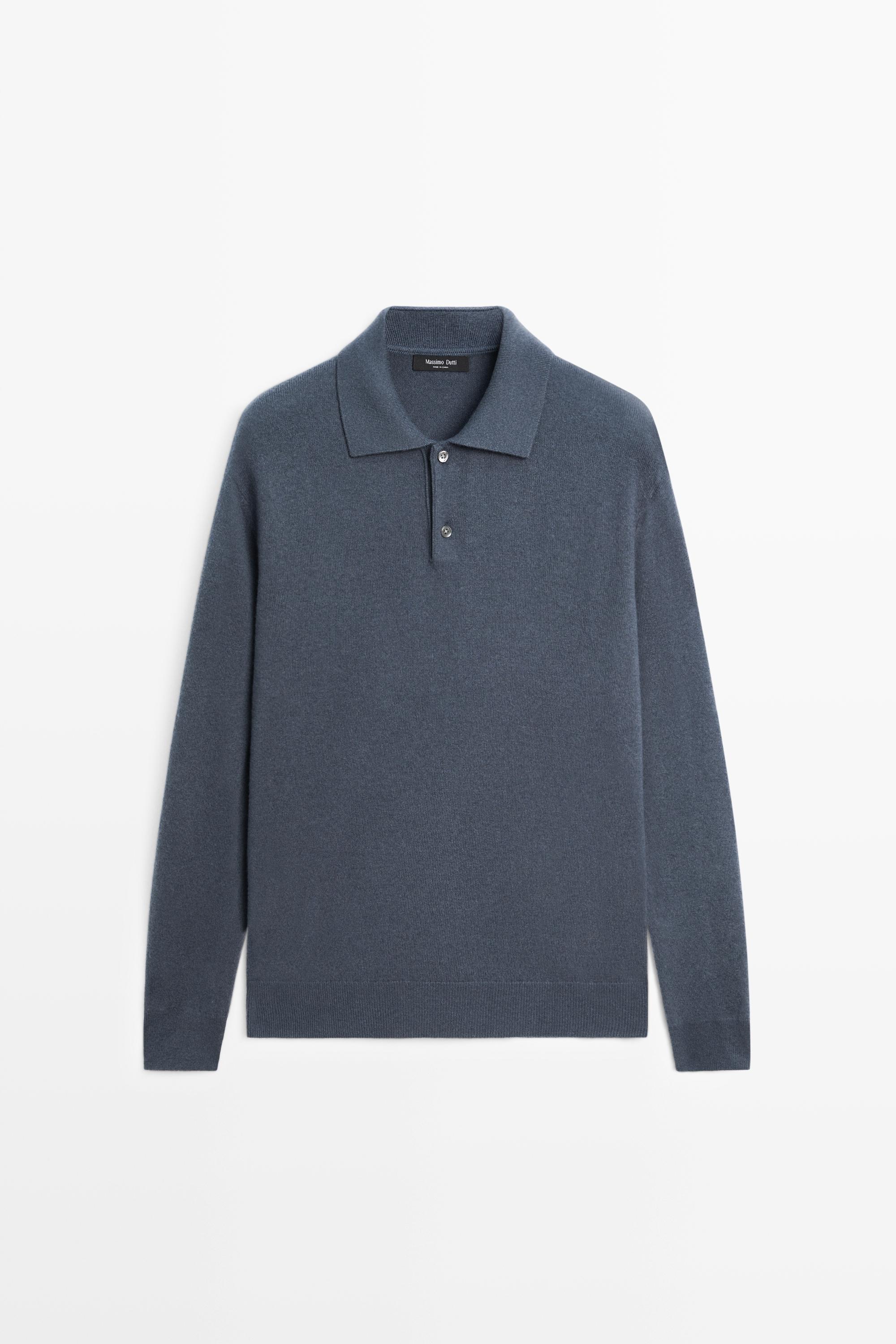 Wool blend knit polo sweater