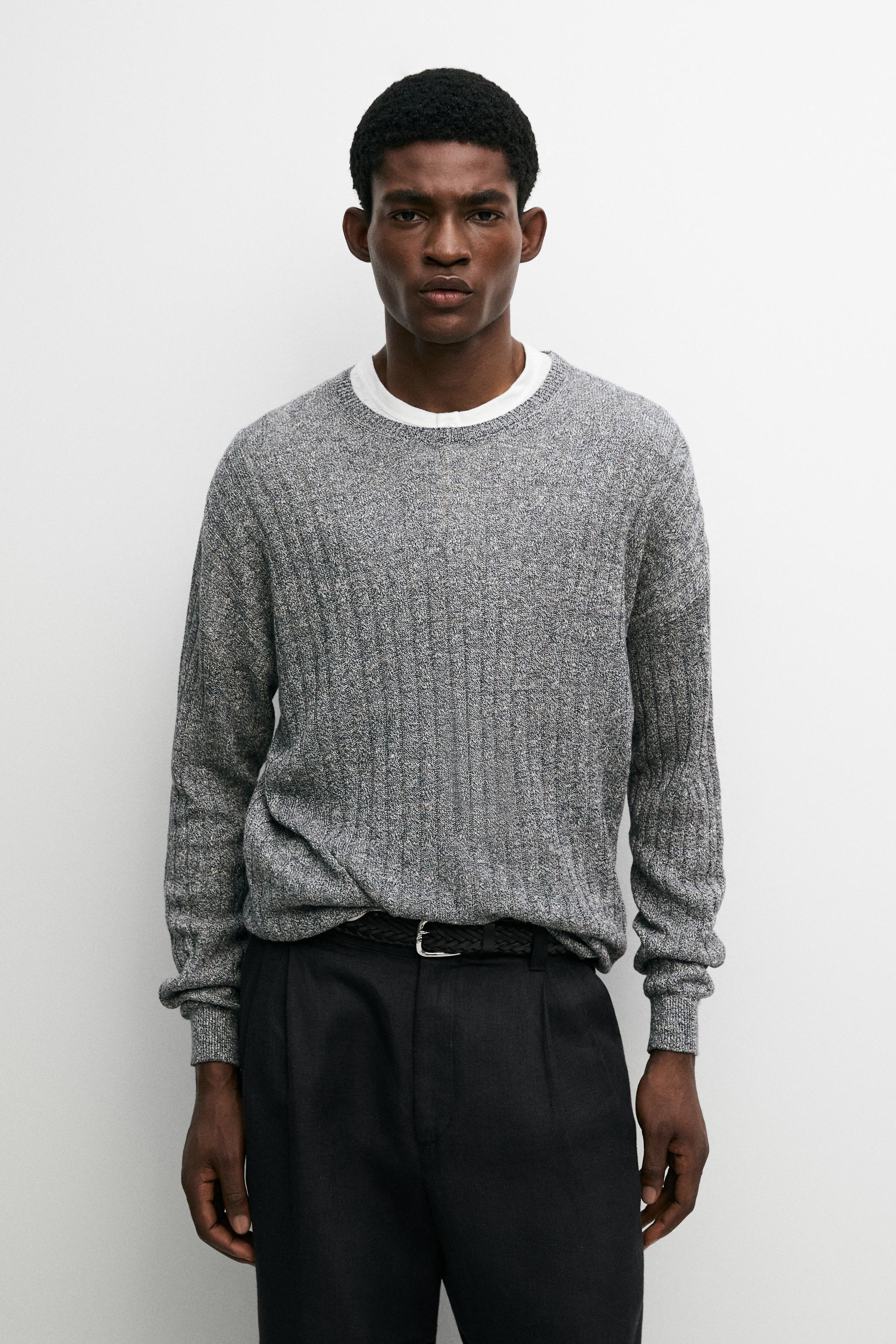 Linen cotton mouliné knit sweater