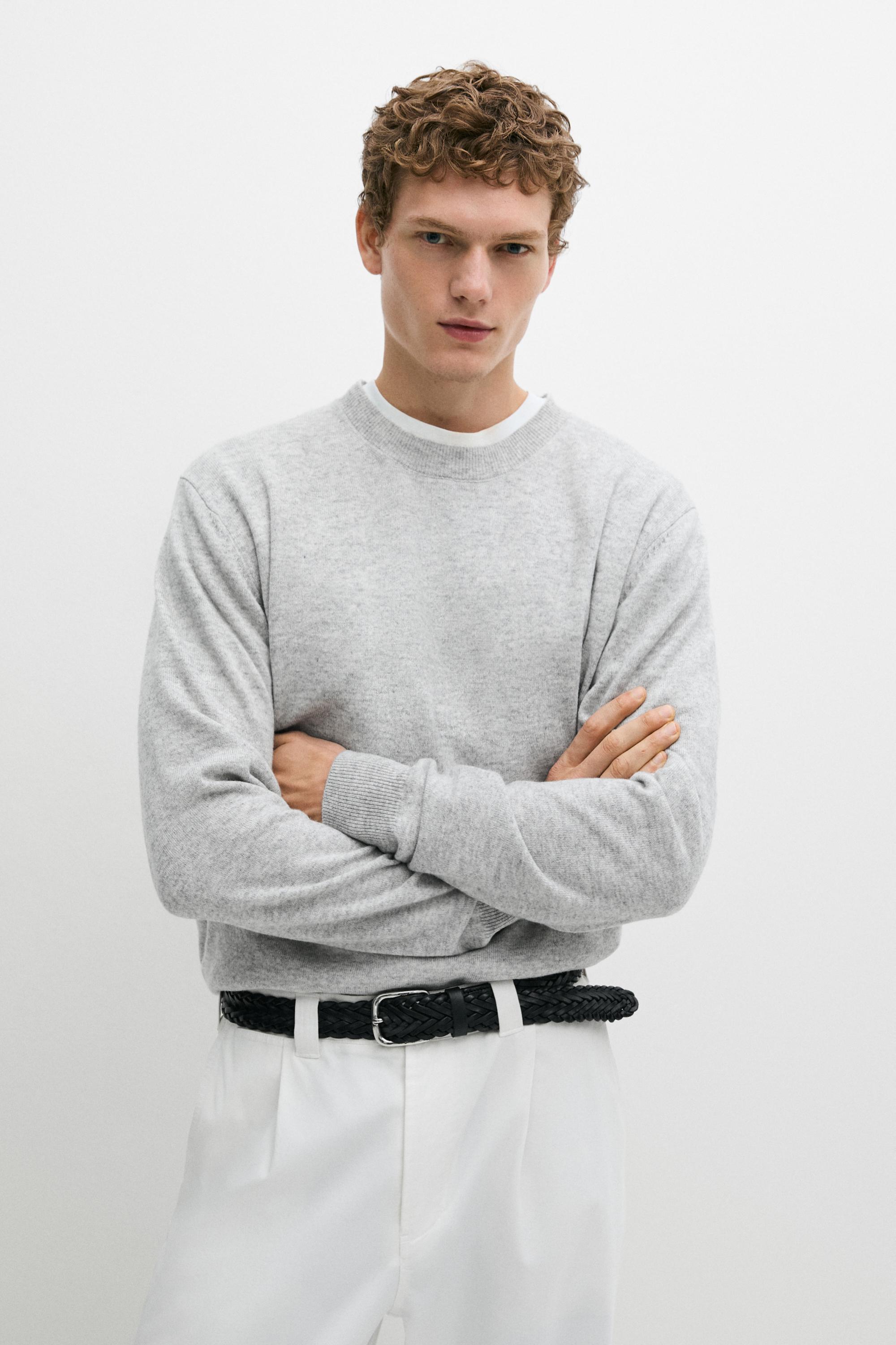 Wool blend round neck knit sweater