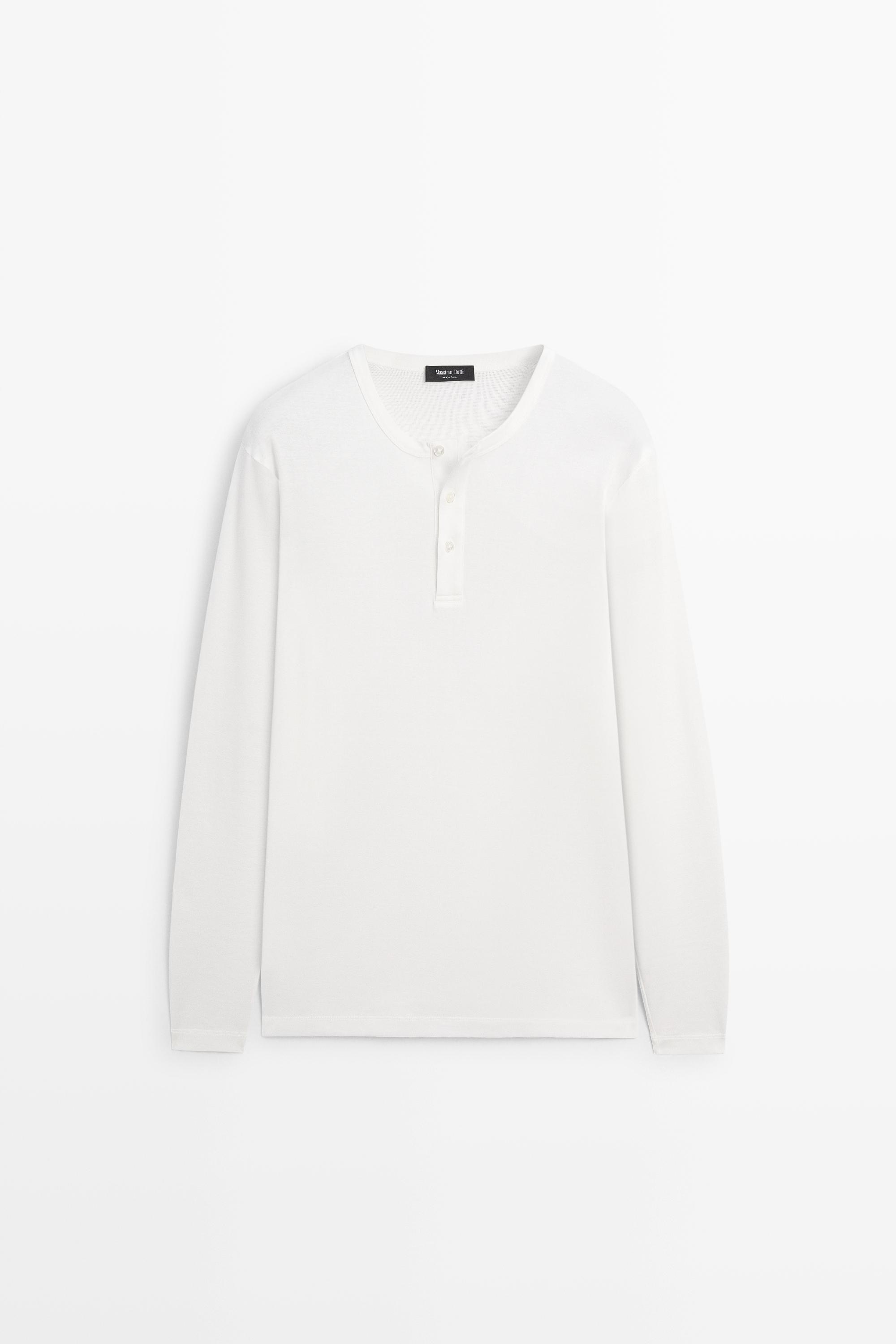 100% cotton long sleeve henley T-shirt