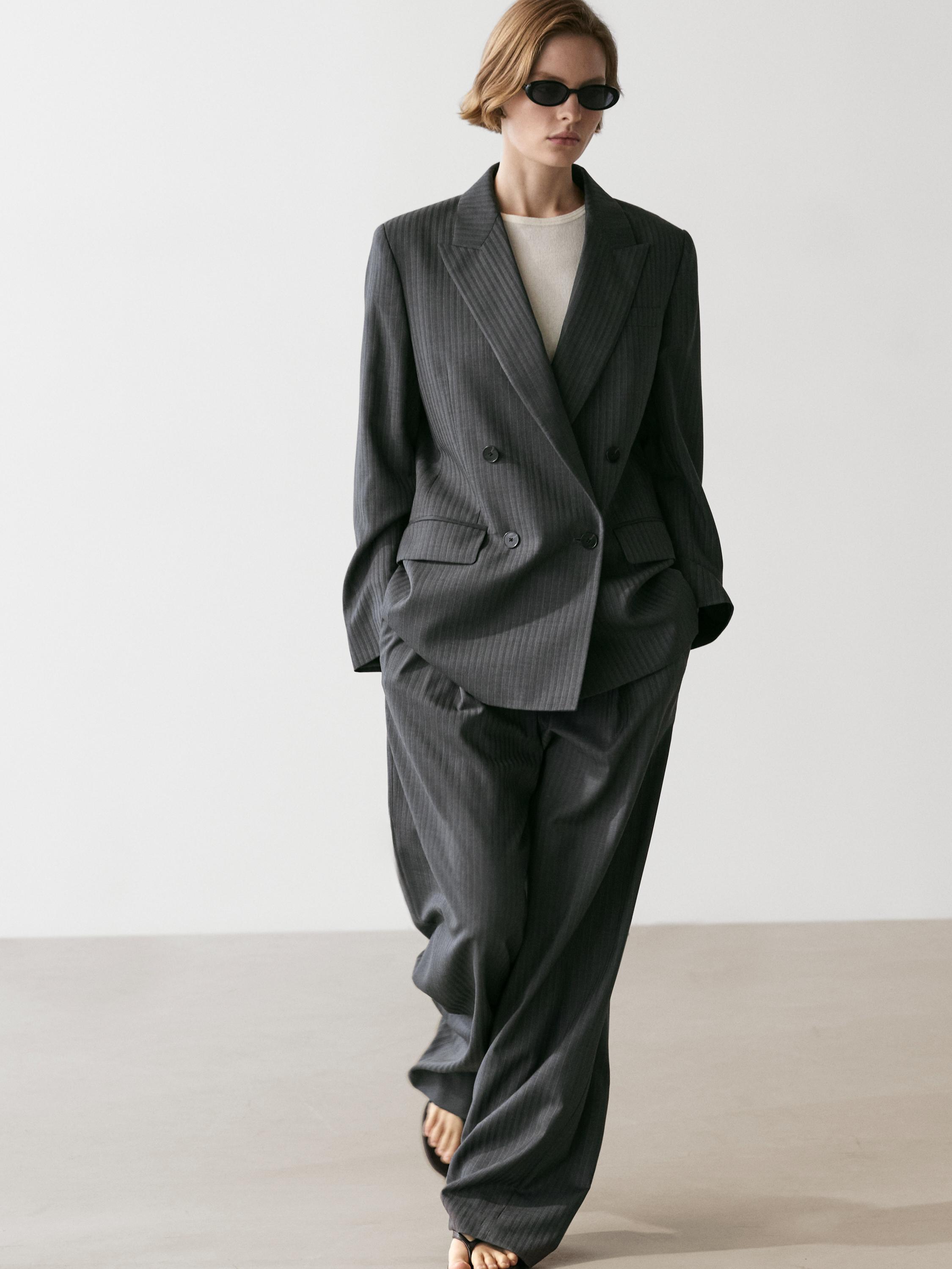 Pinstripe cool wool blend suit blazer