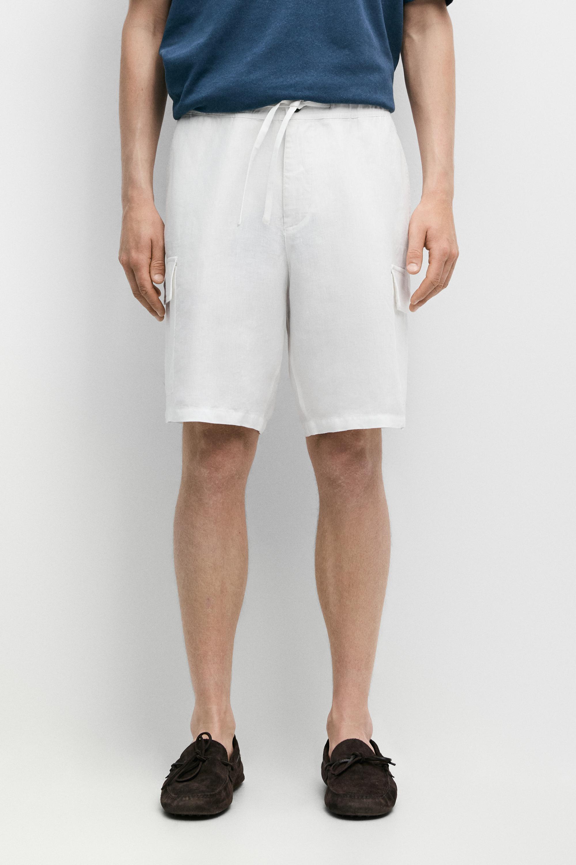 100% linen cargo Bermuda shorts