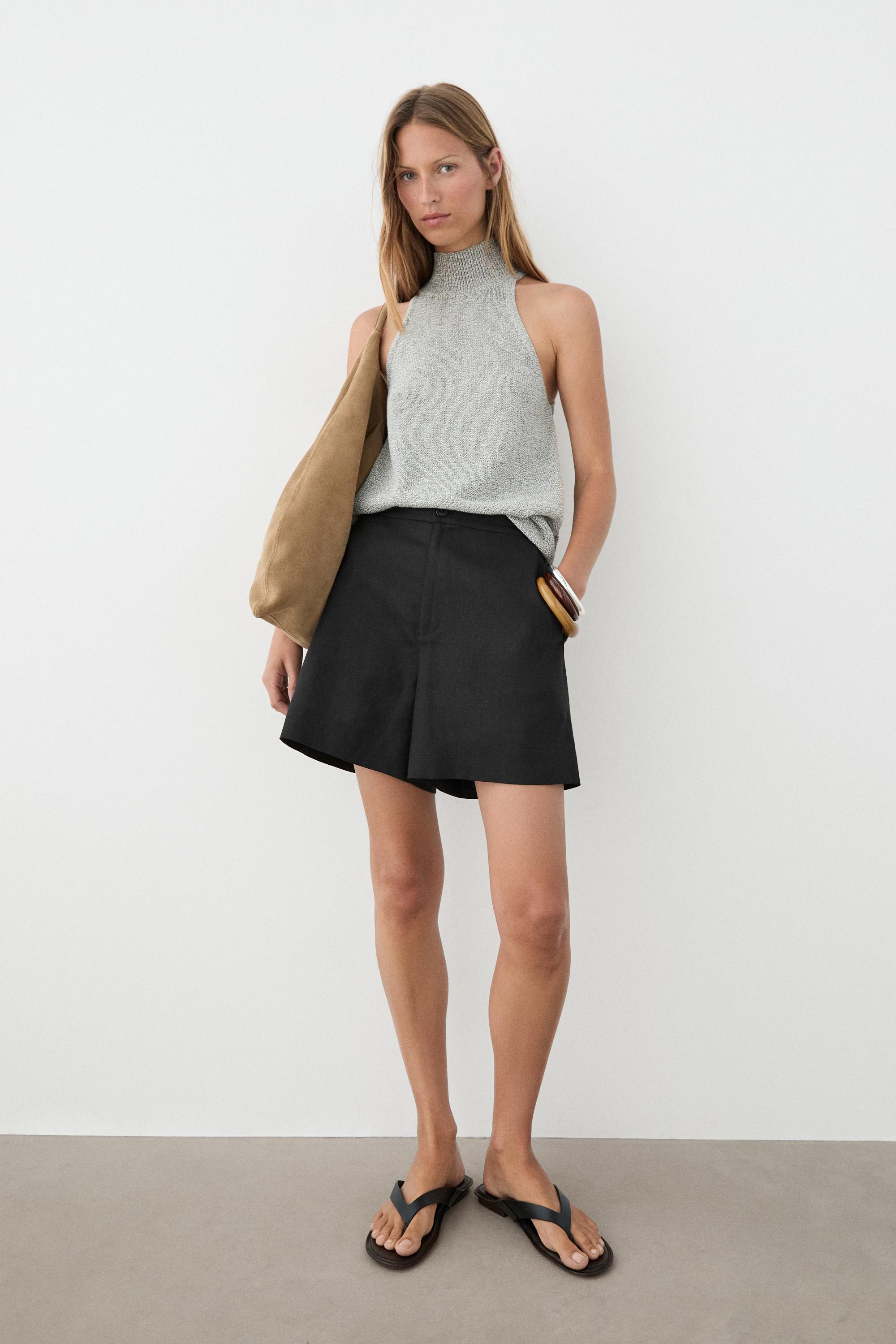 100% linen short Bermuda shorts