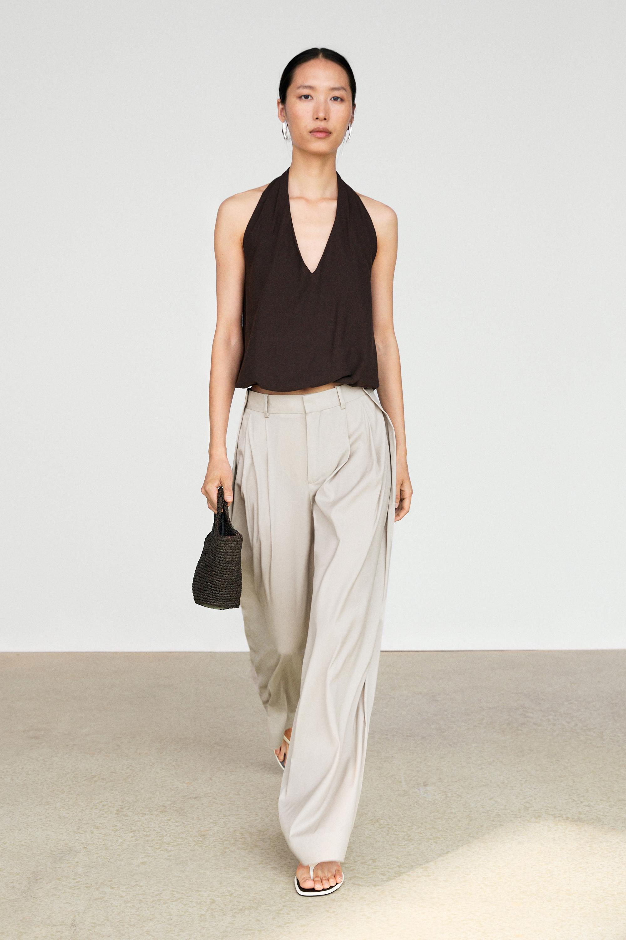 Wool blend darted pants with button detail