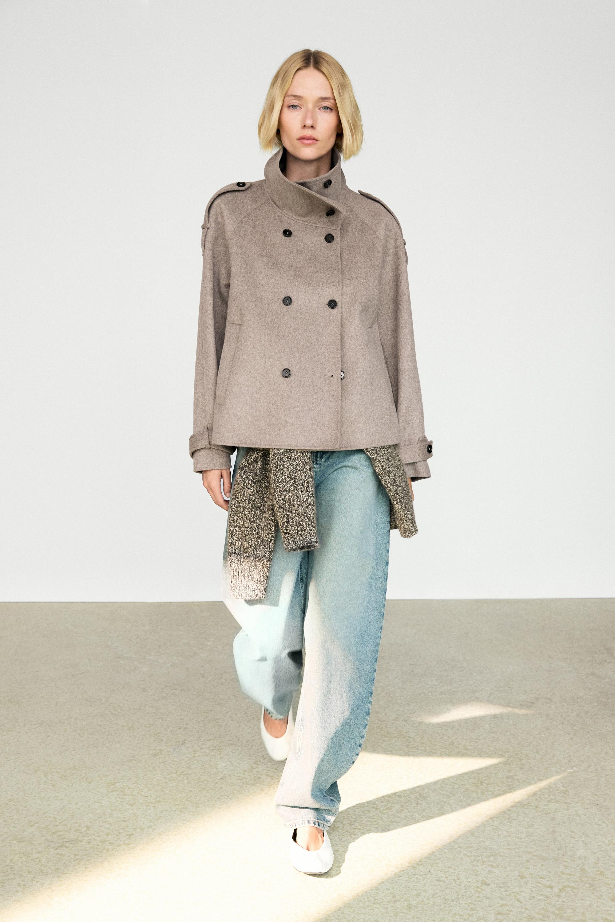 Cropped button detail trench coat