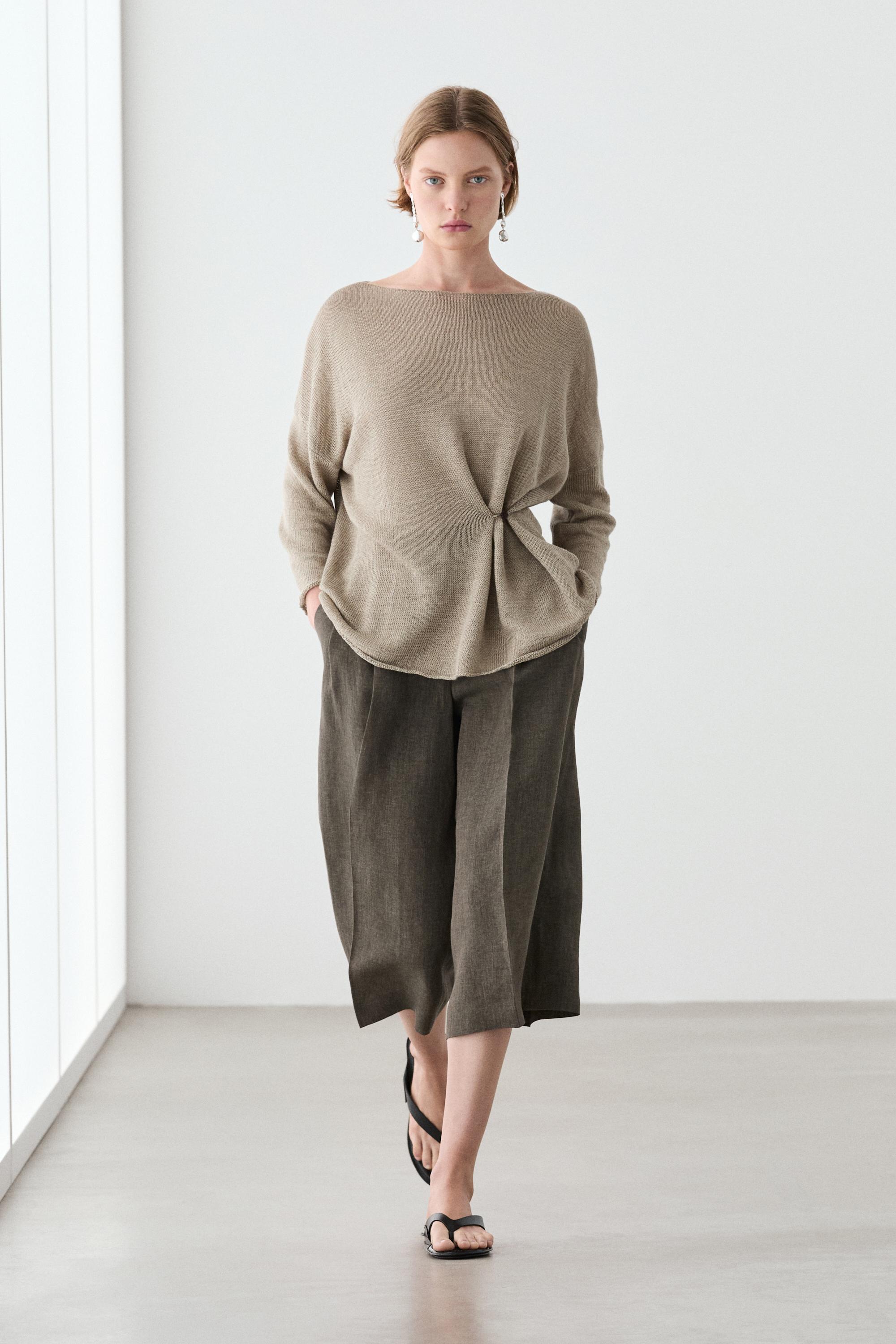 Oversize knit linen sweater with button detail