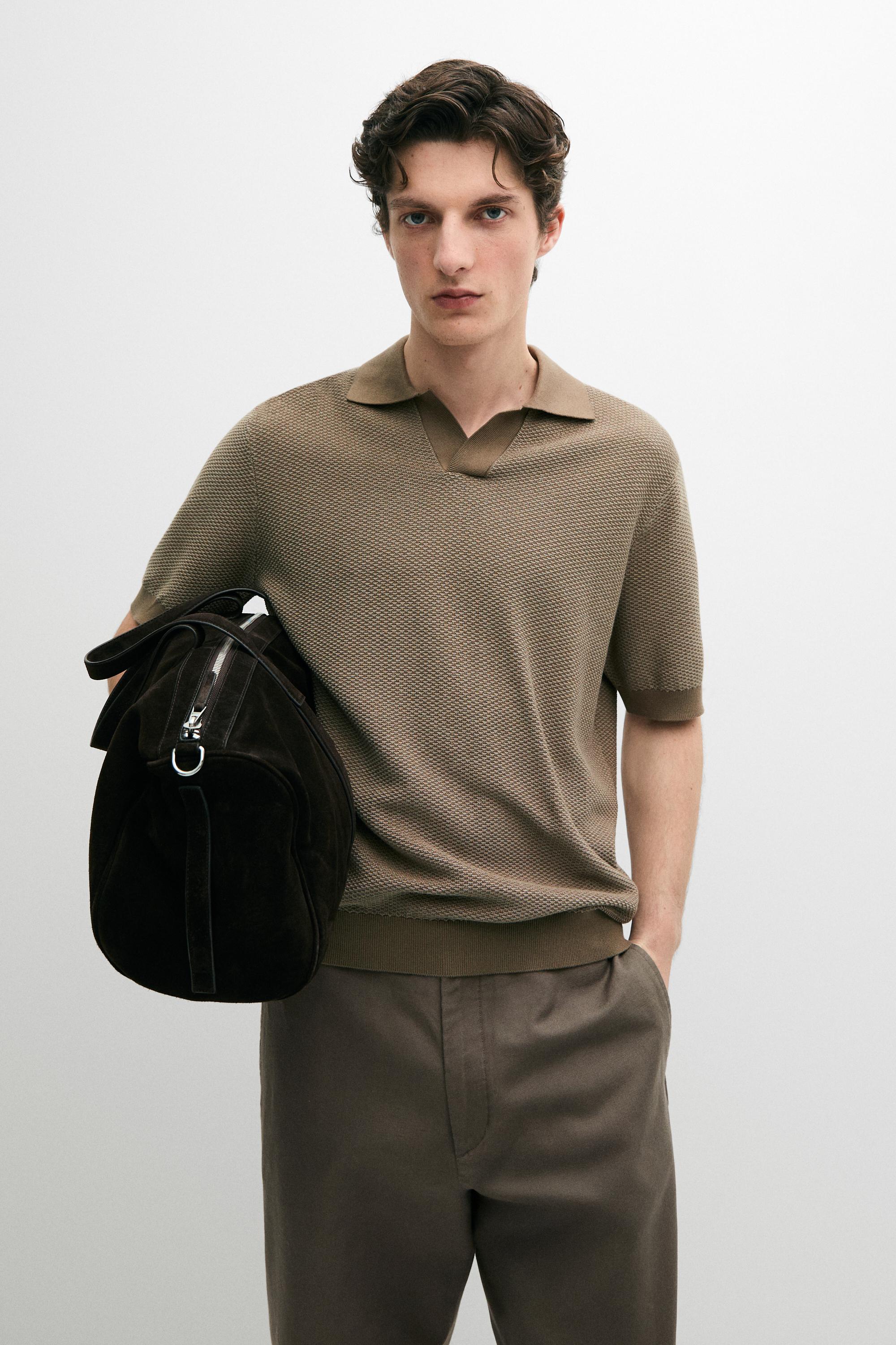 100% cotton textured knit polo sweater