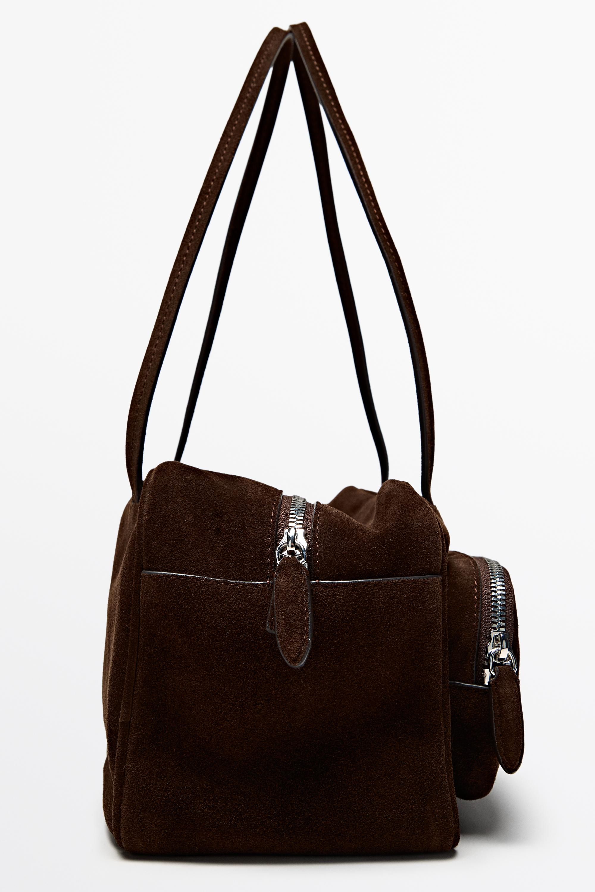 Medium split suede bowling bag