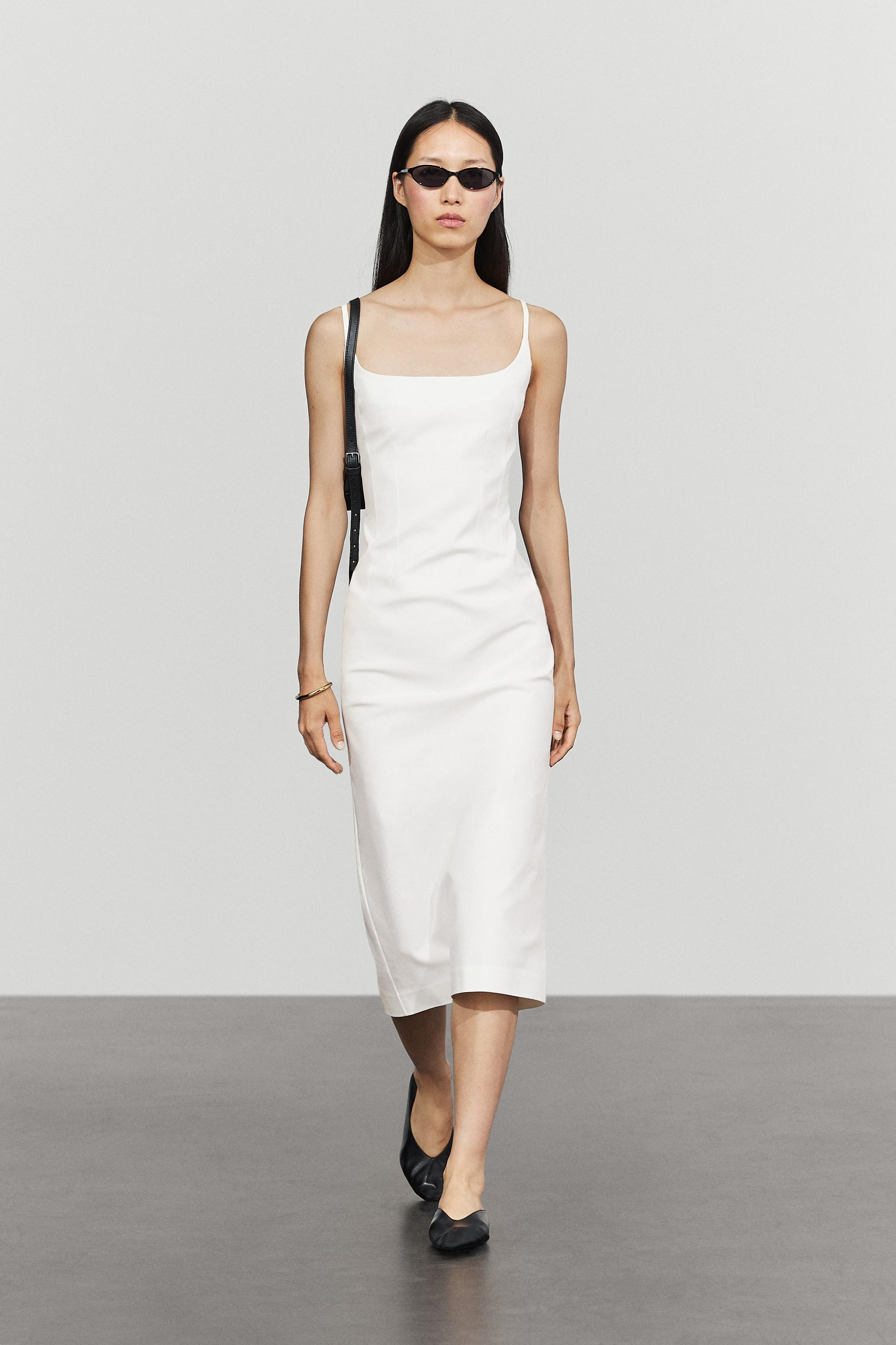 Cotton blend stretch midi dress
