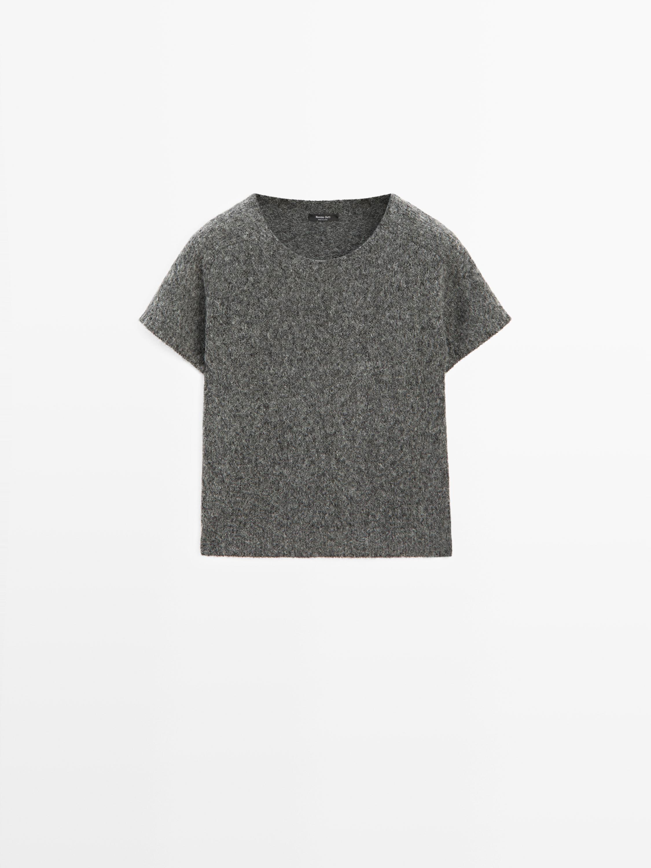Short knit alpaca wool blend sweater