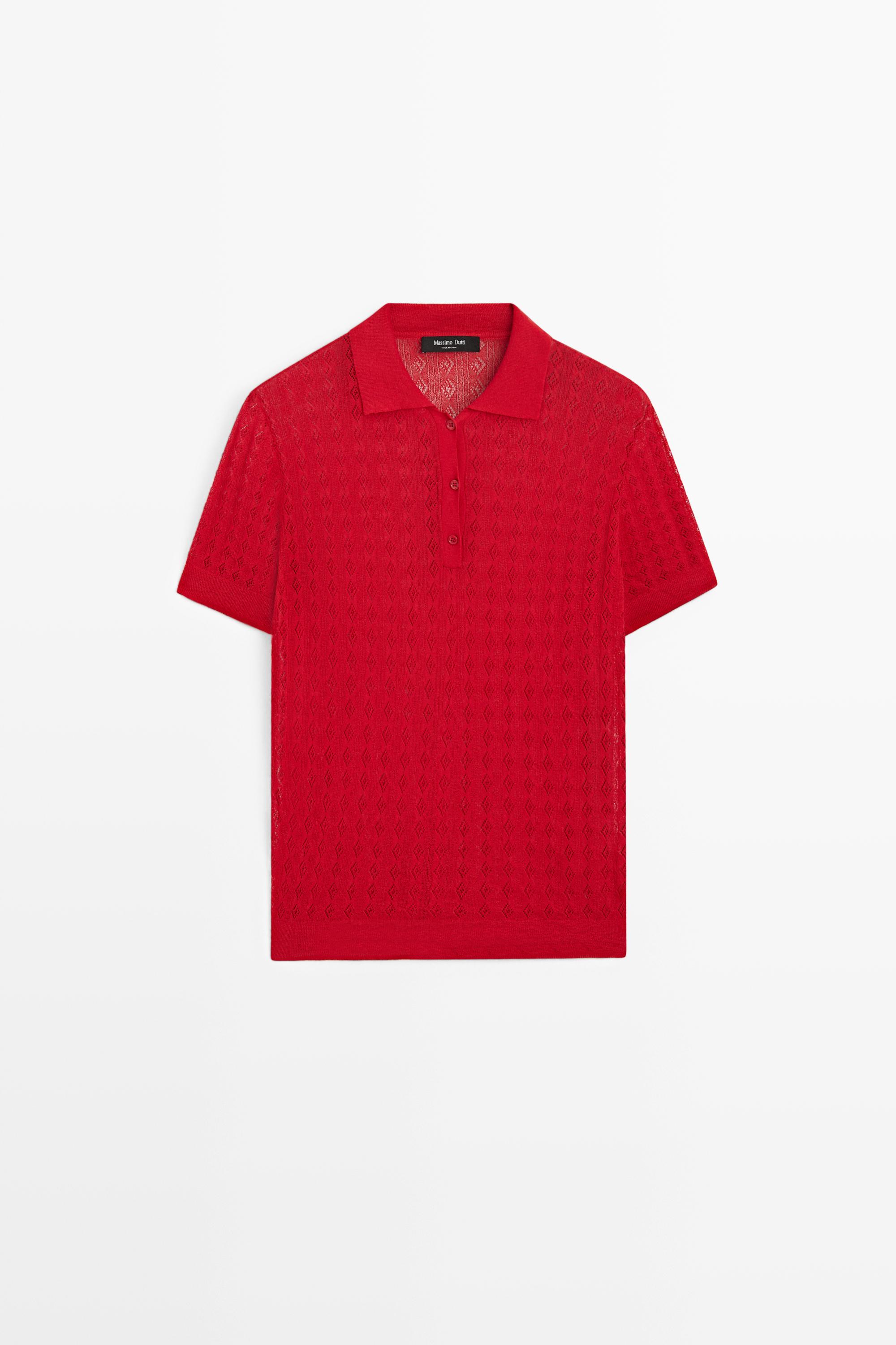 Open-knit polo sweater