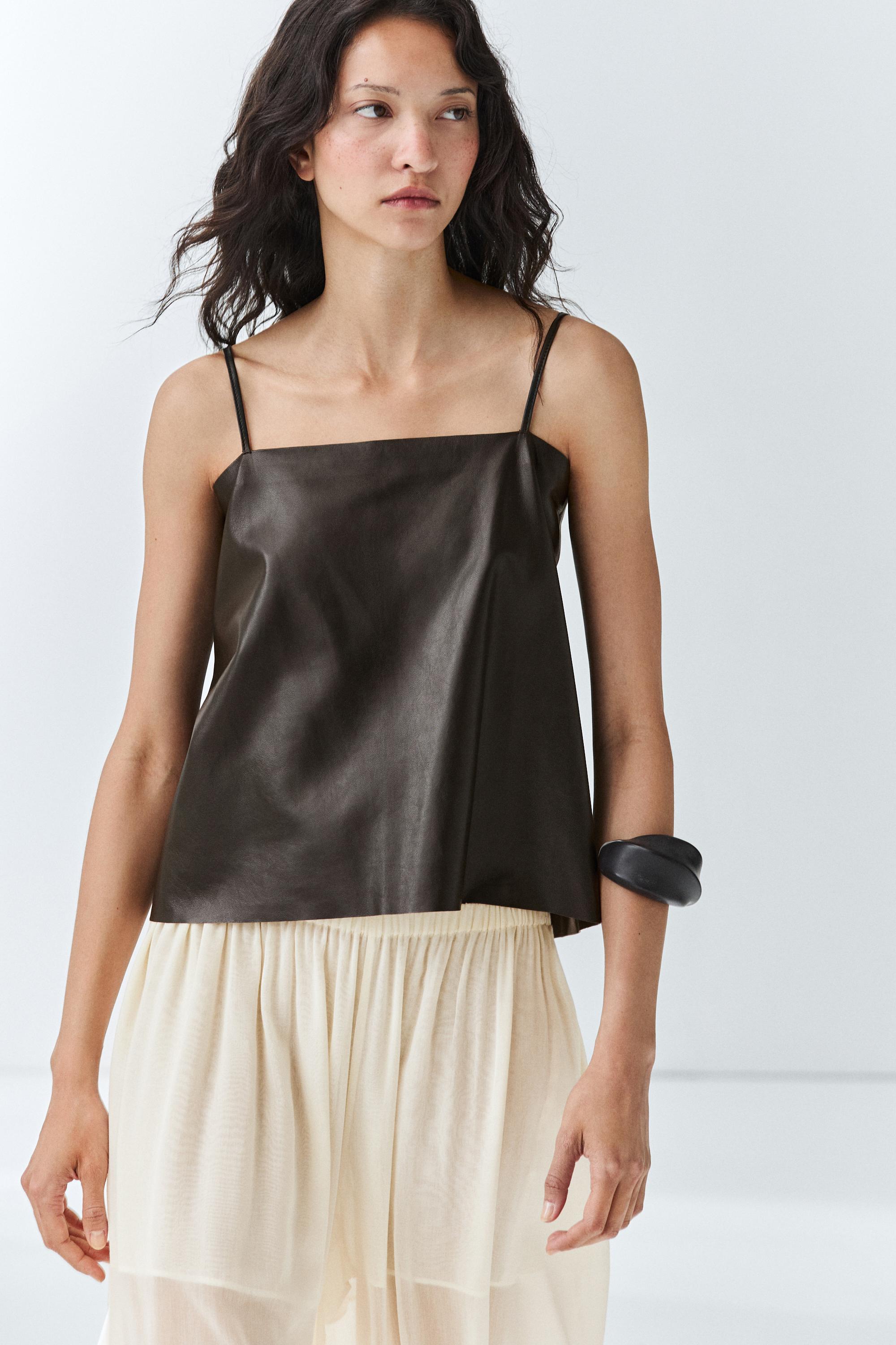 Nappa leather strappy top with back detail