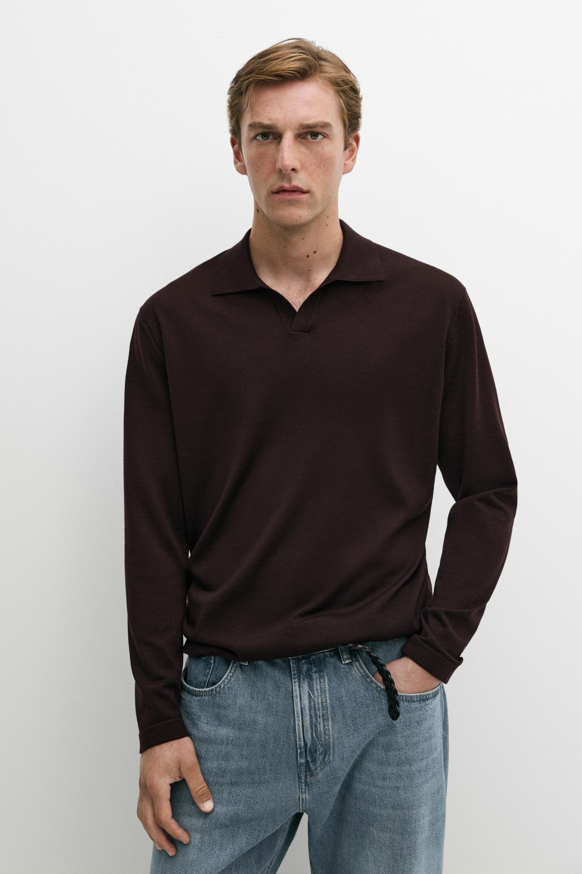 100% merino wool knit polo sweater