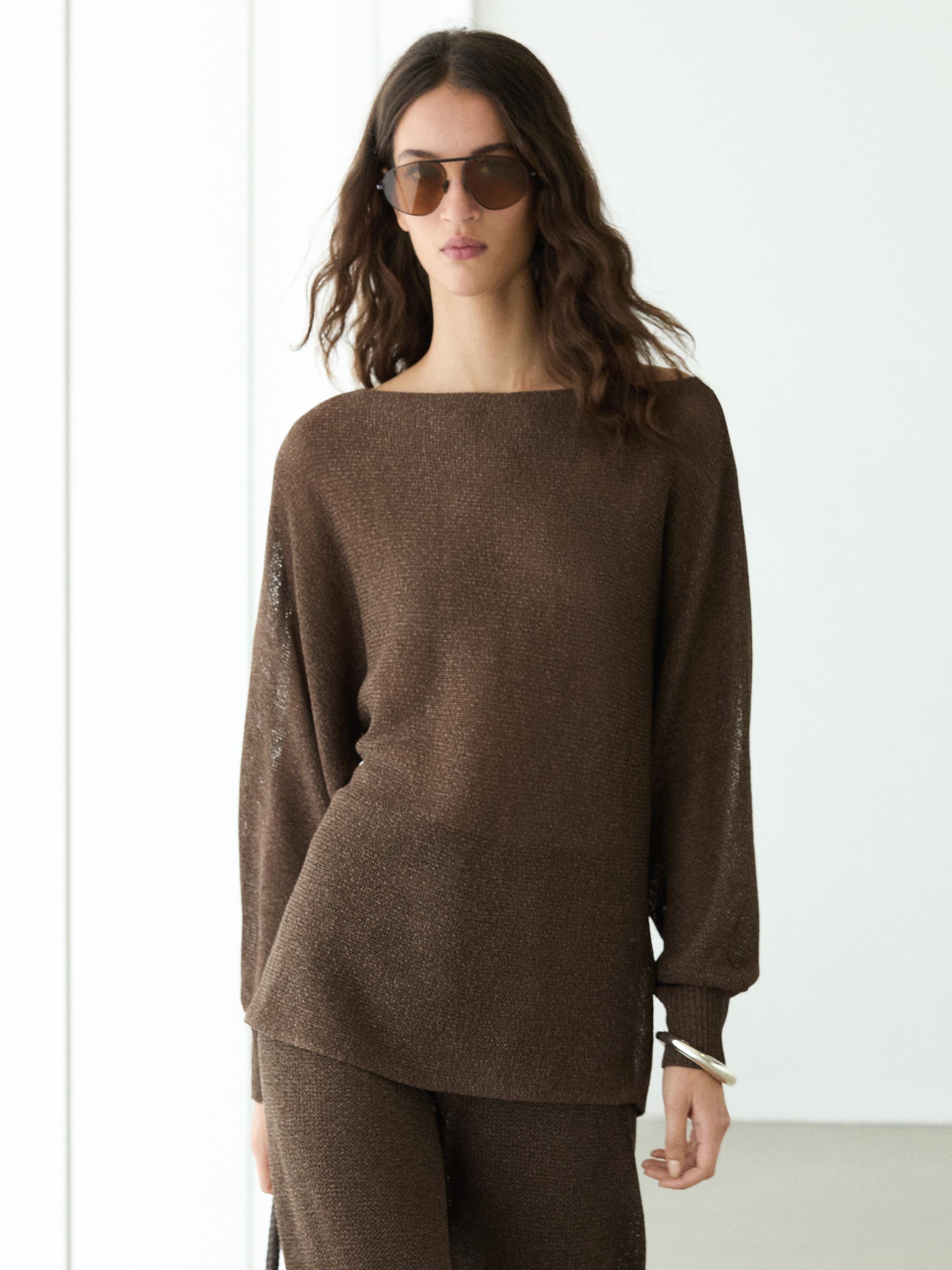 Flowing cotton blend knit sweater