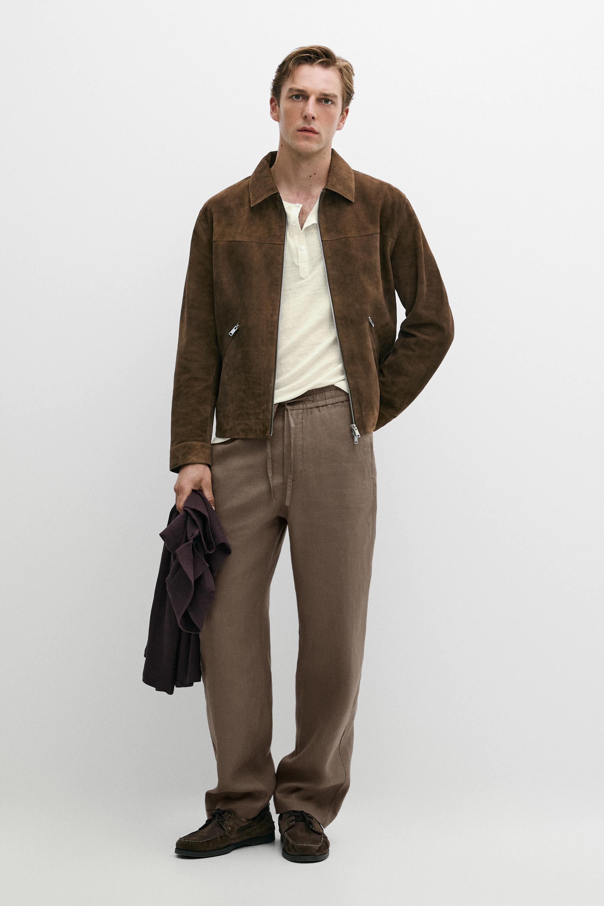 Suede leather zip-up jacket