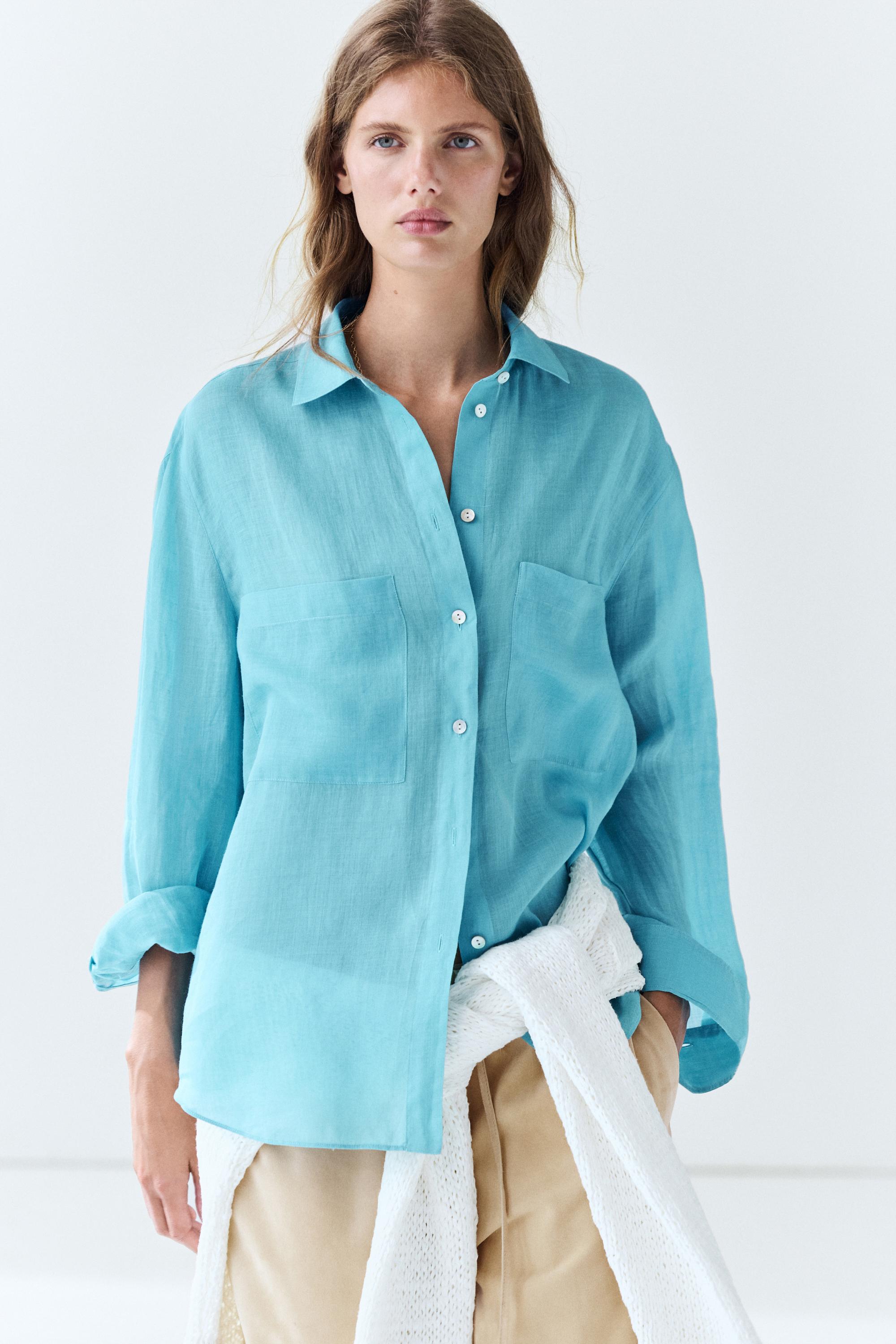 100% ramie flowing pocket shirt