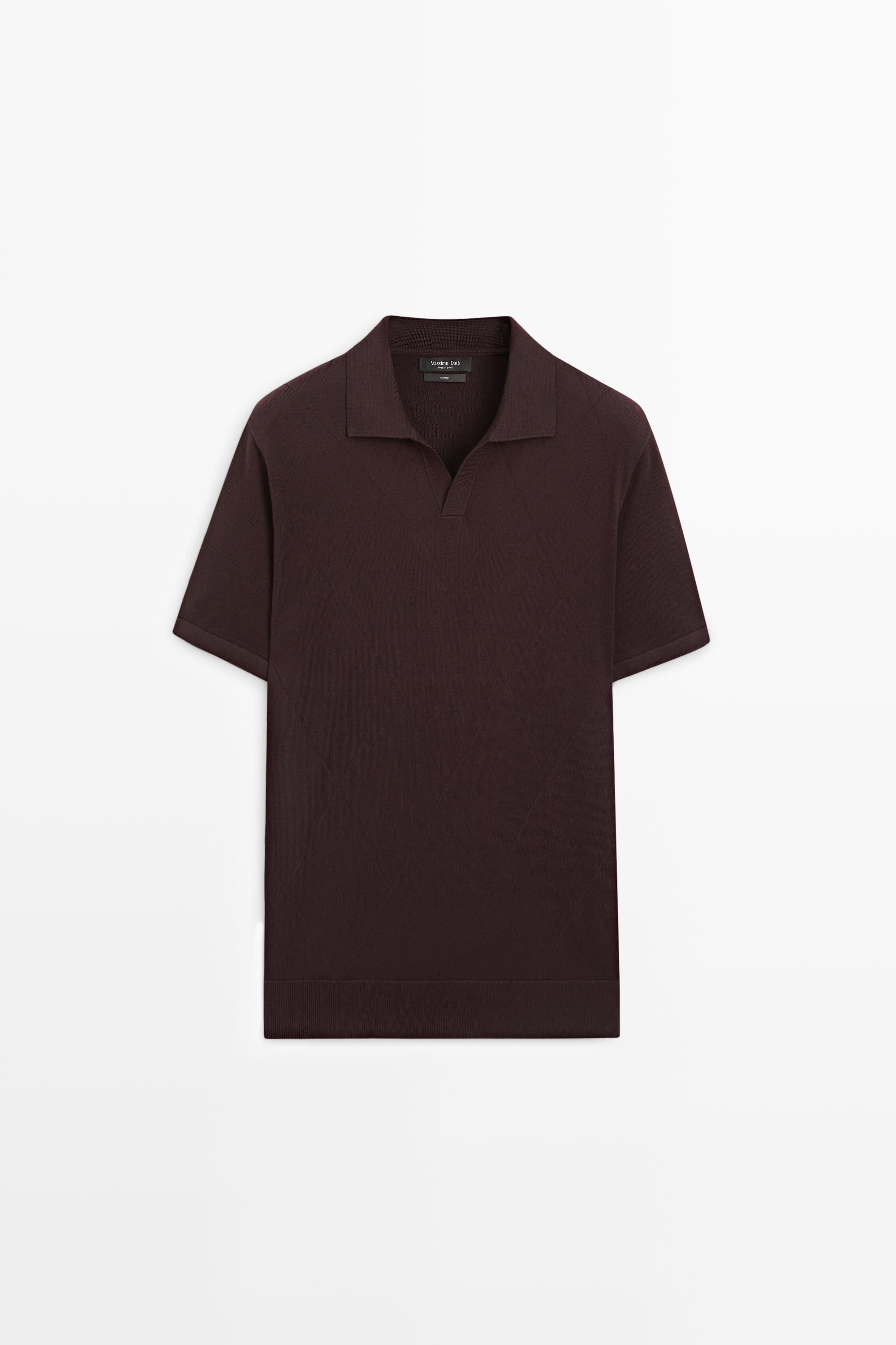 100% cotton intarsia knit polo shirt