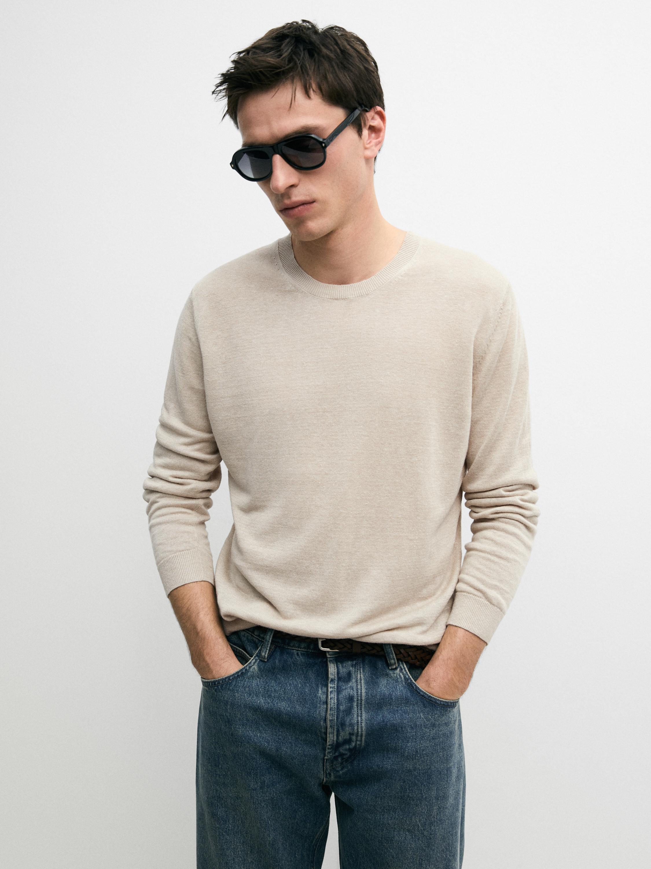 100% linen knit crew neck sweater