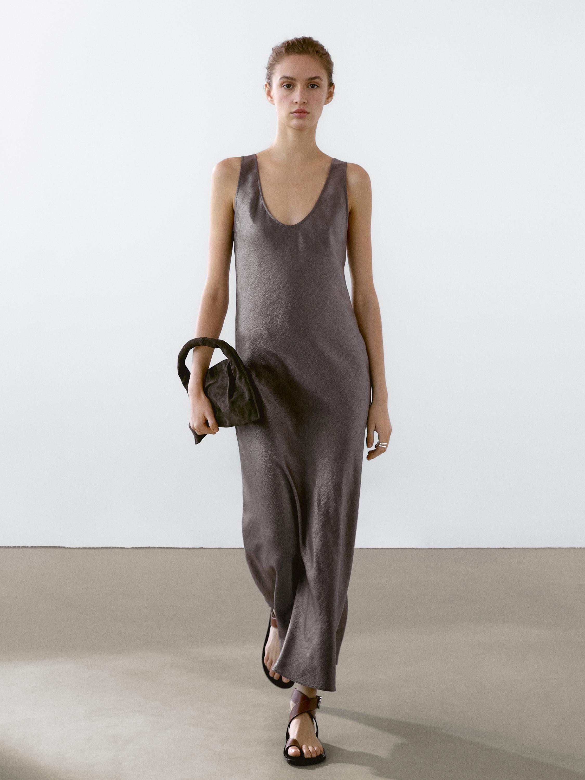 Linen blend midi dress