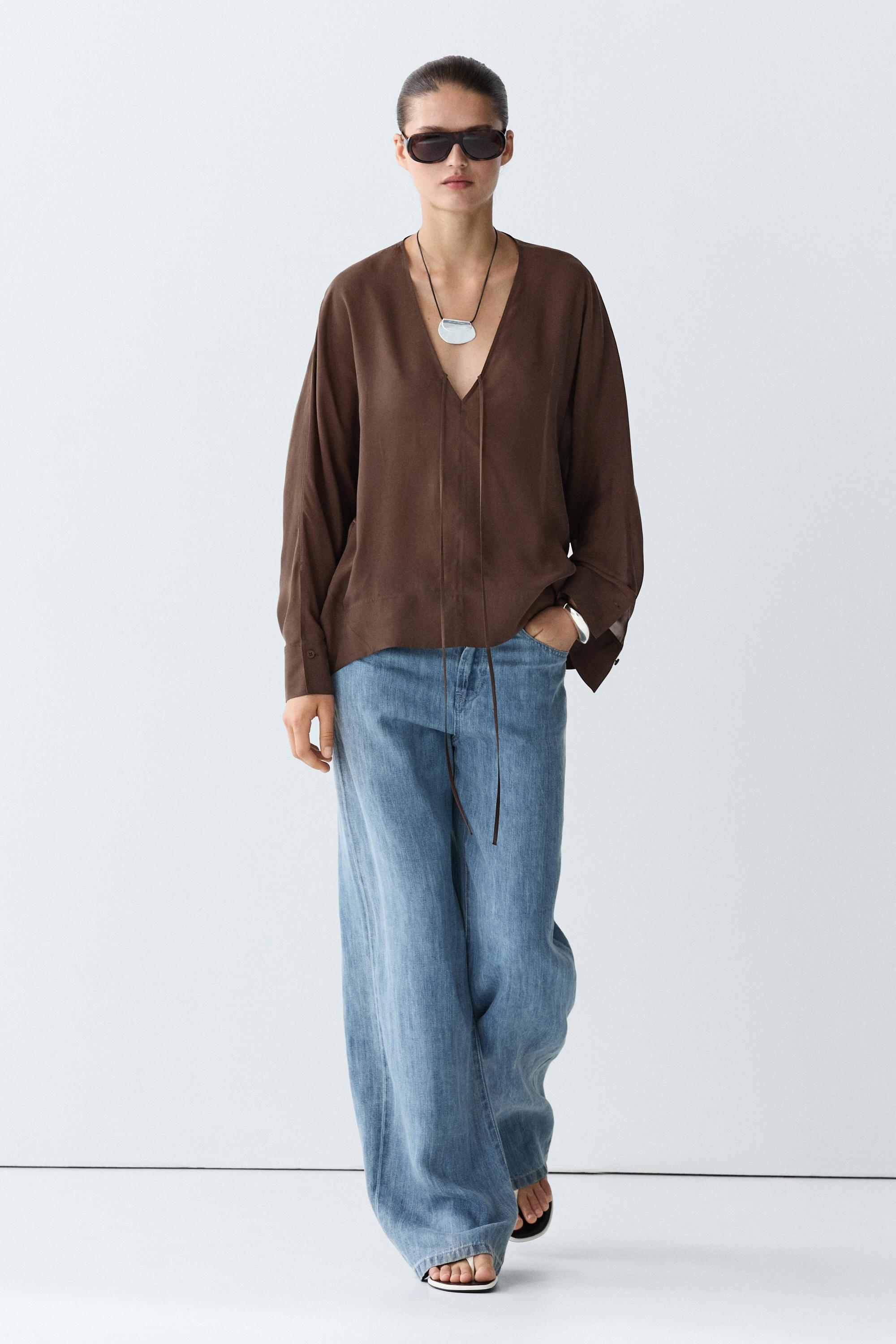 Fluid V-neck tie-front blouse