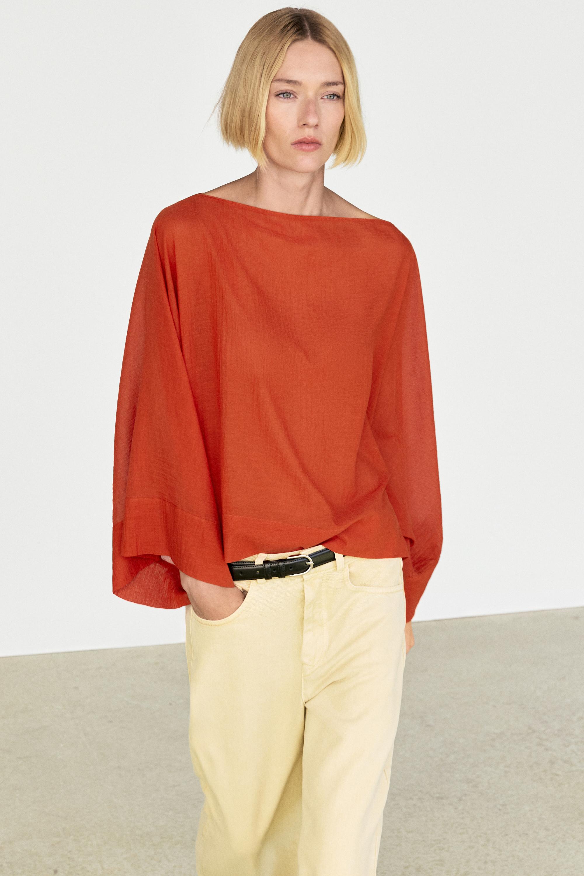 Flowing 100% cotton shirt with voluminous sleeves
