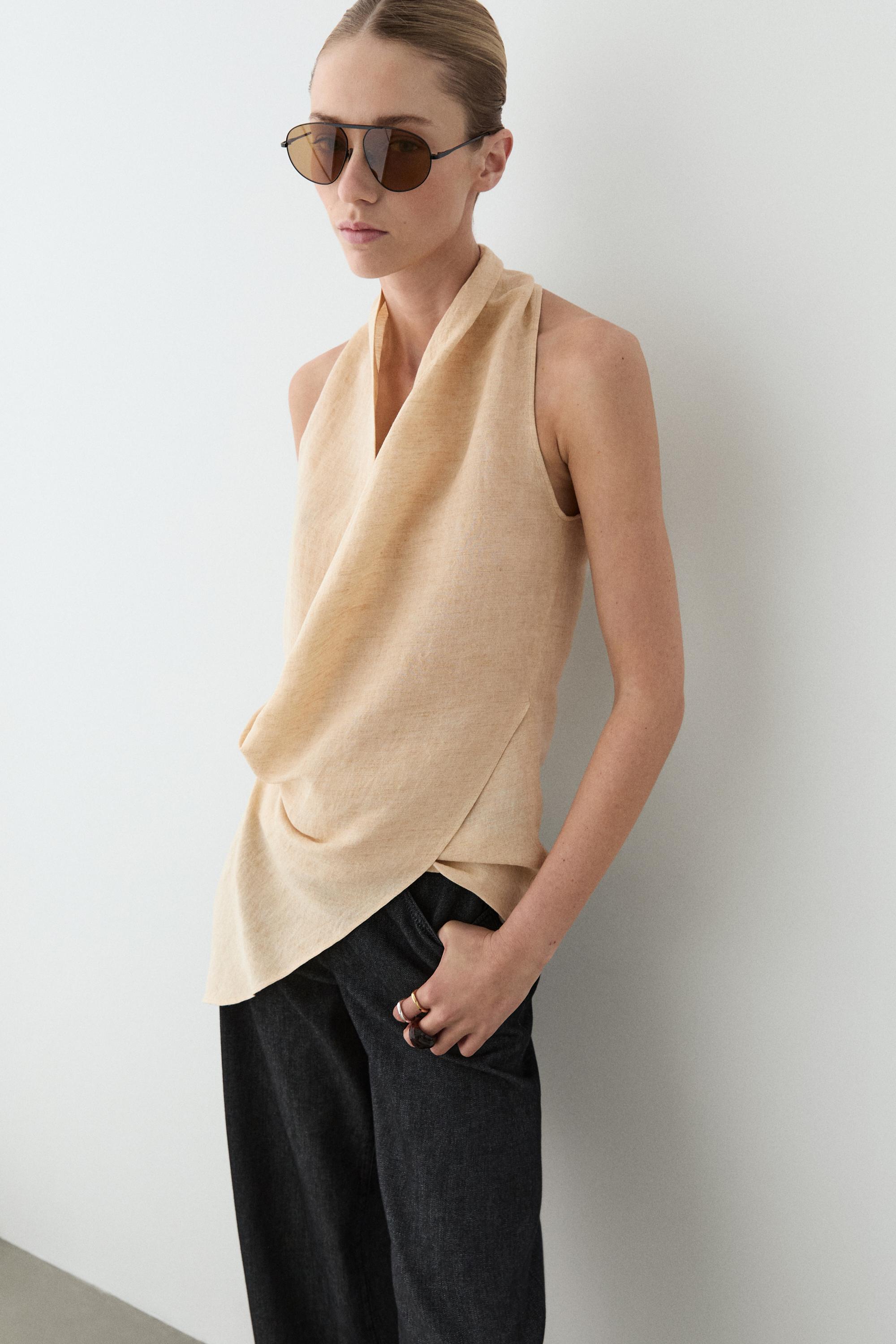 Linen blend draped halter top