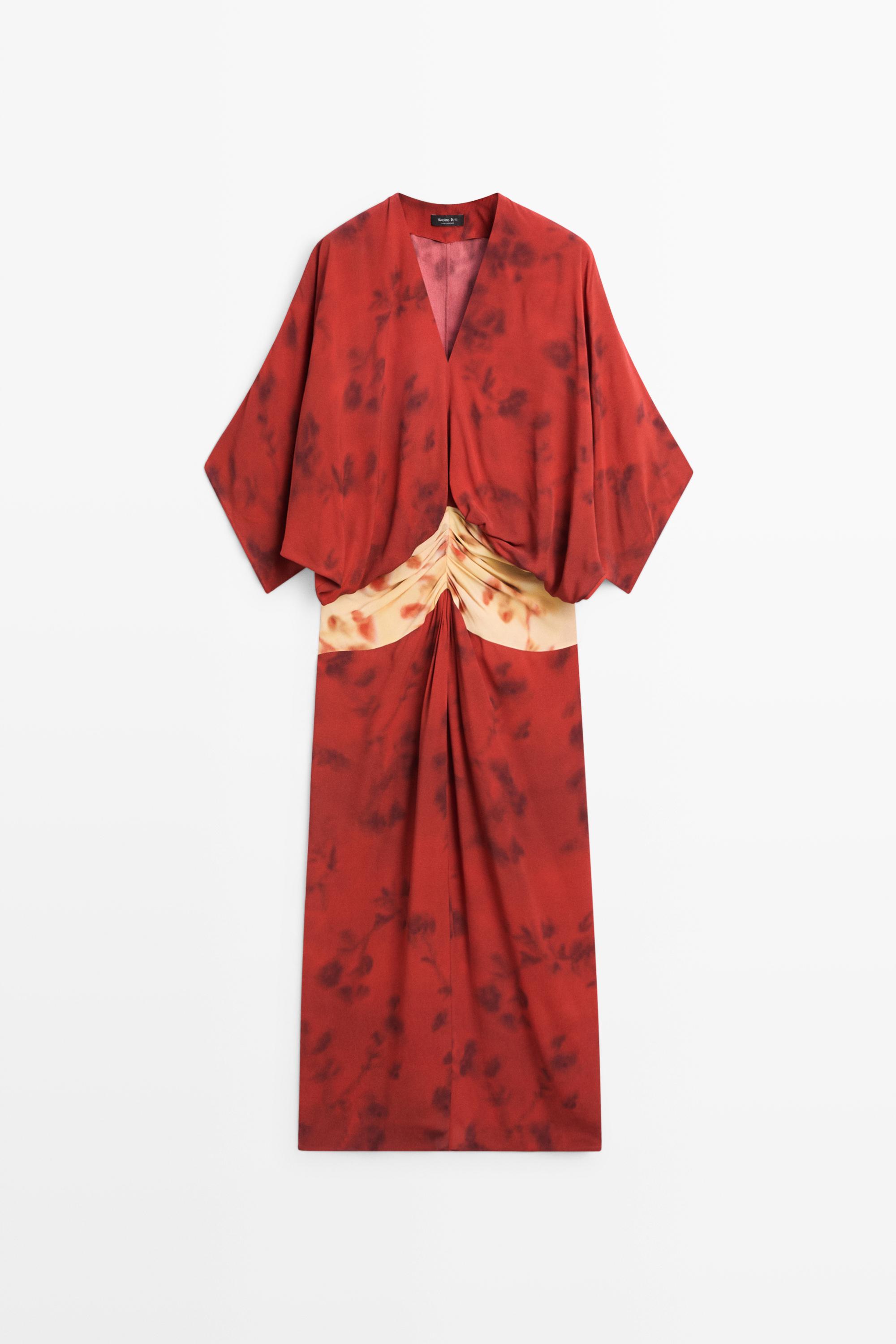 Printed flowing dress with sash detail