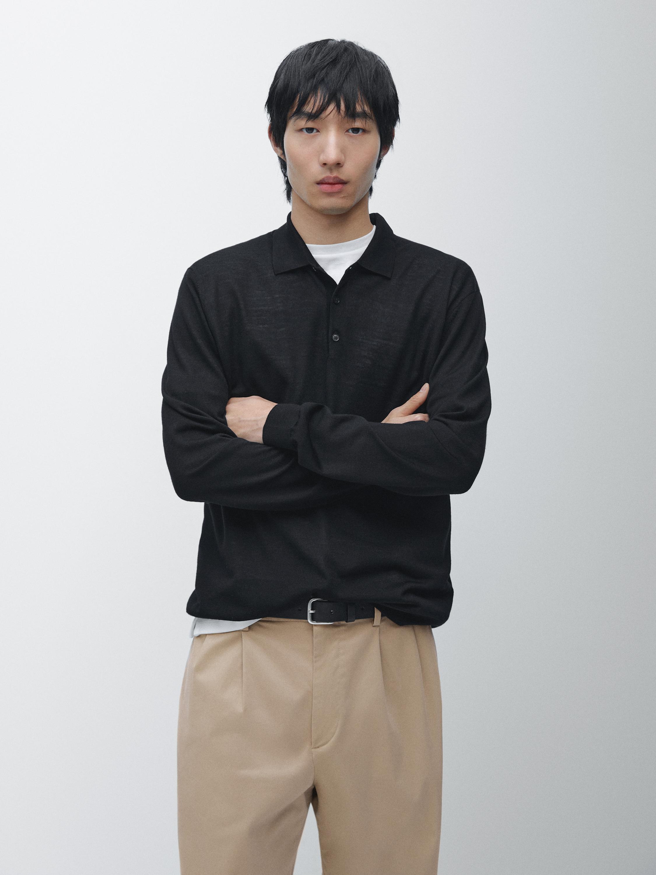 100% wool knit sweater with polo collar
