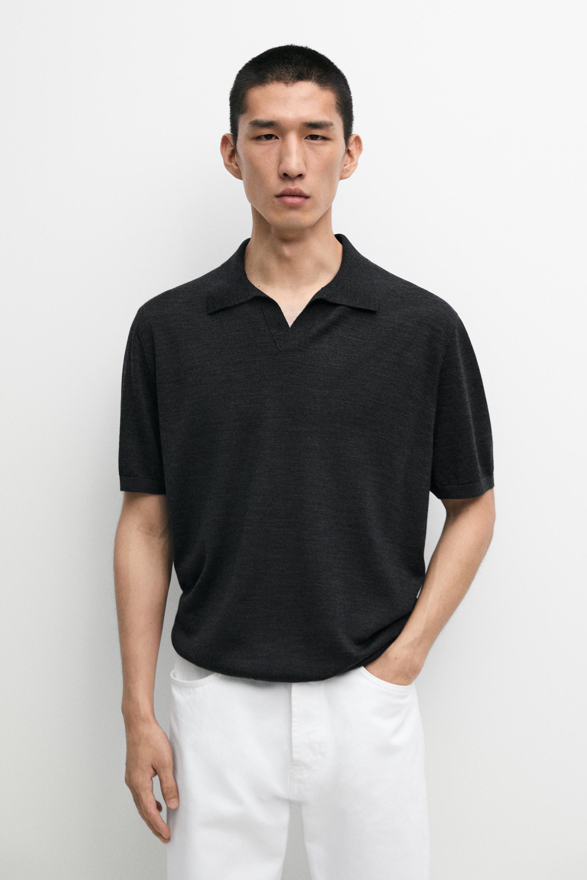 Short sleeve wool blend knit polo shirt