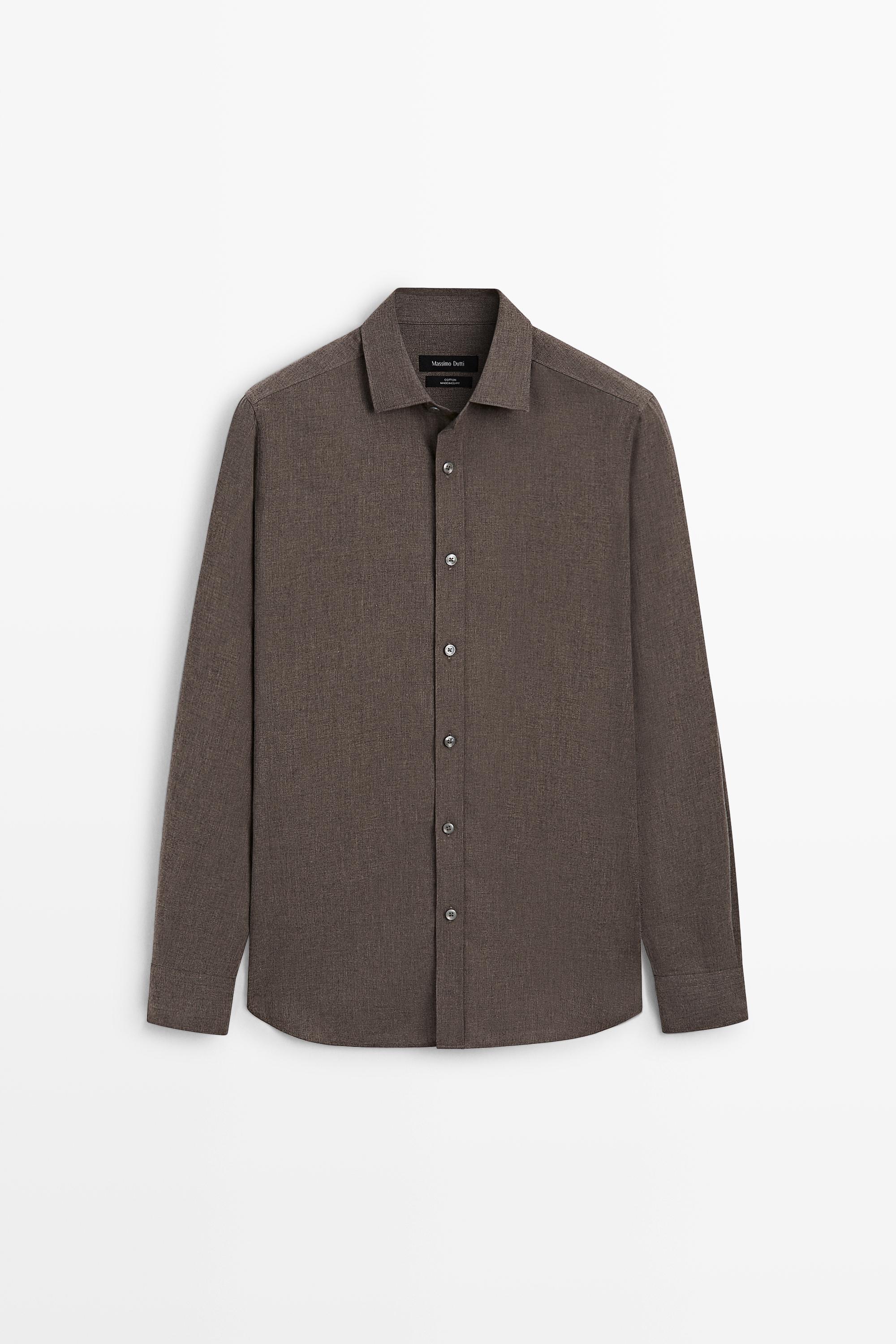 100% cotton melange twill regular fit shirt