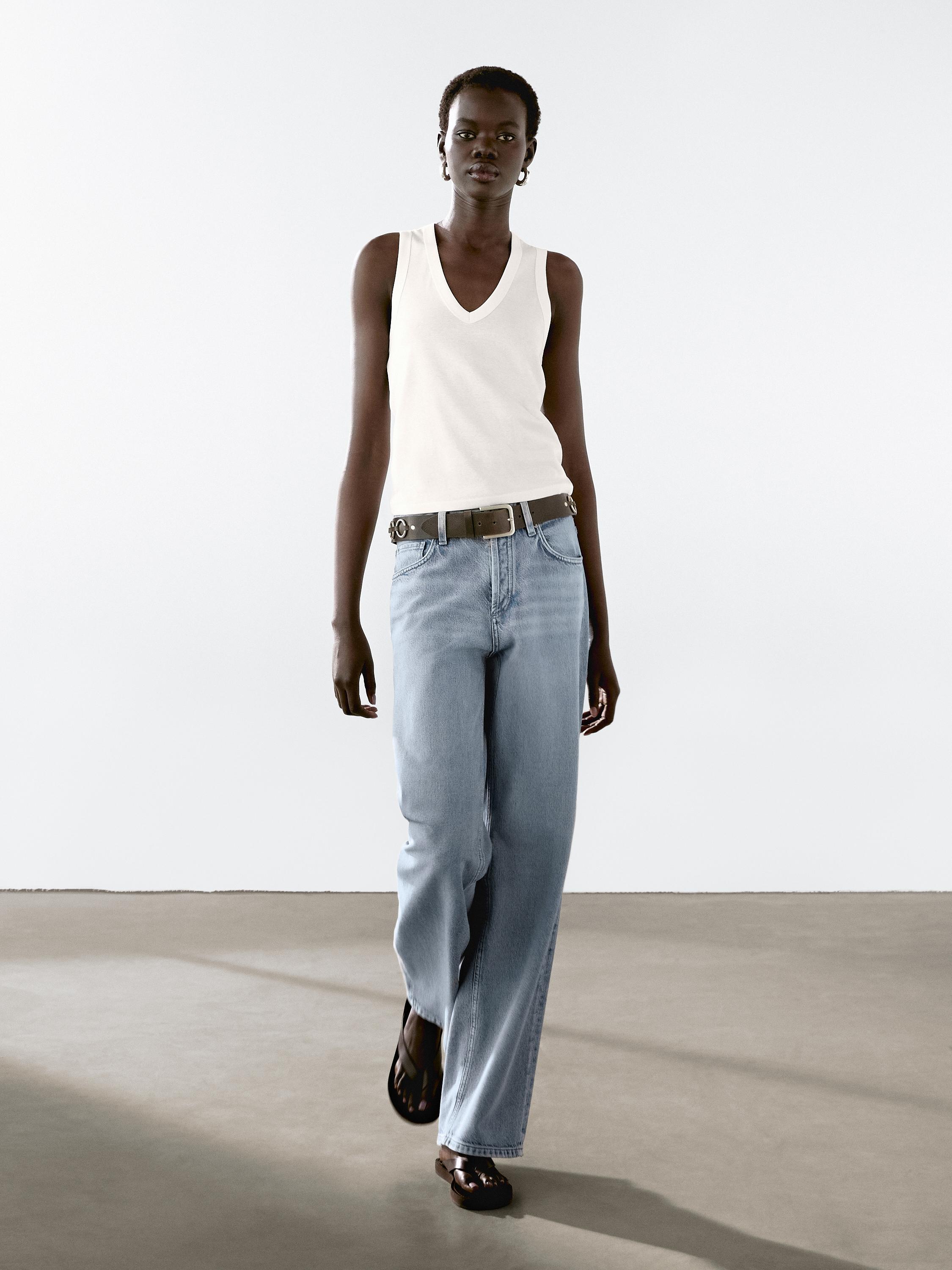 Sleeveless mercerised cotton T-shirt