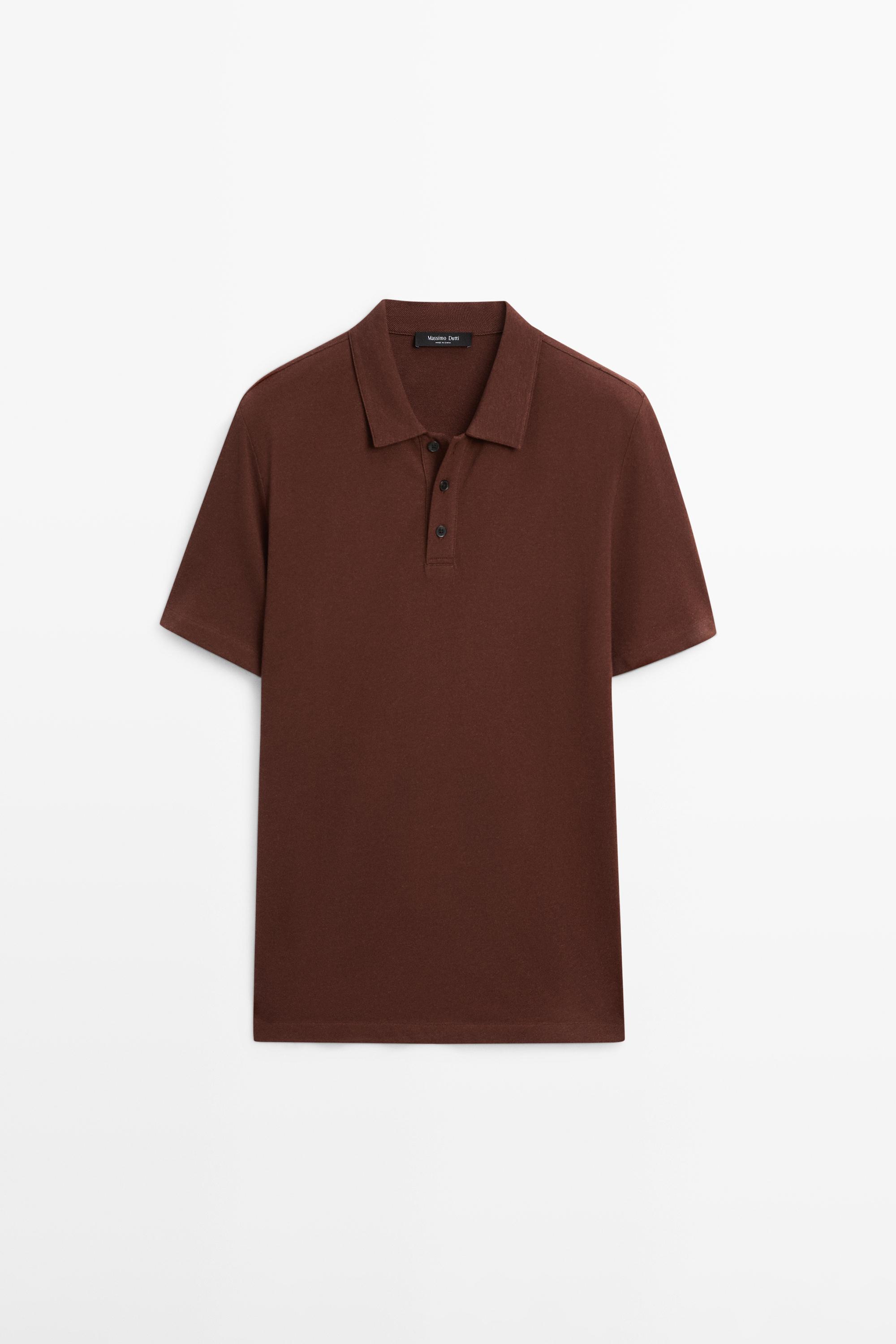 Micro-textured cotton blend polo shirt