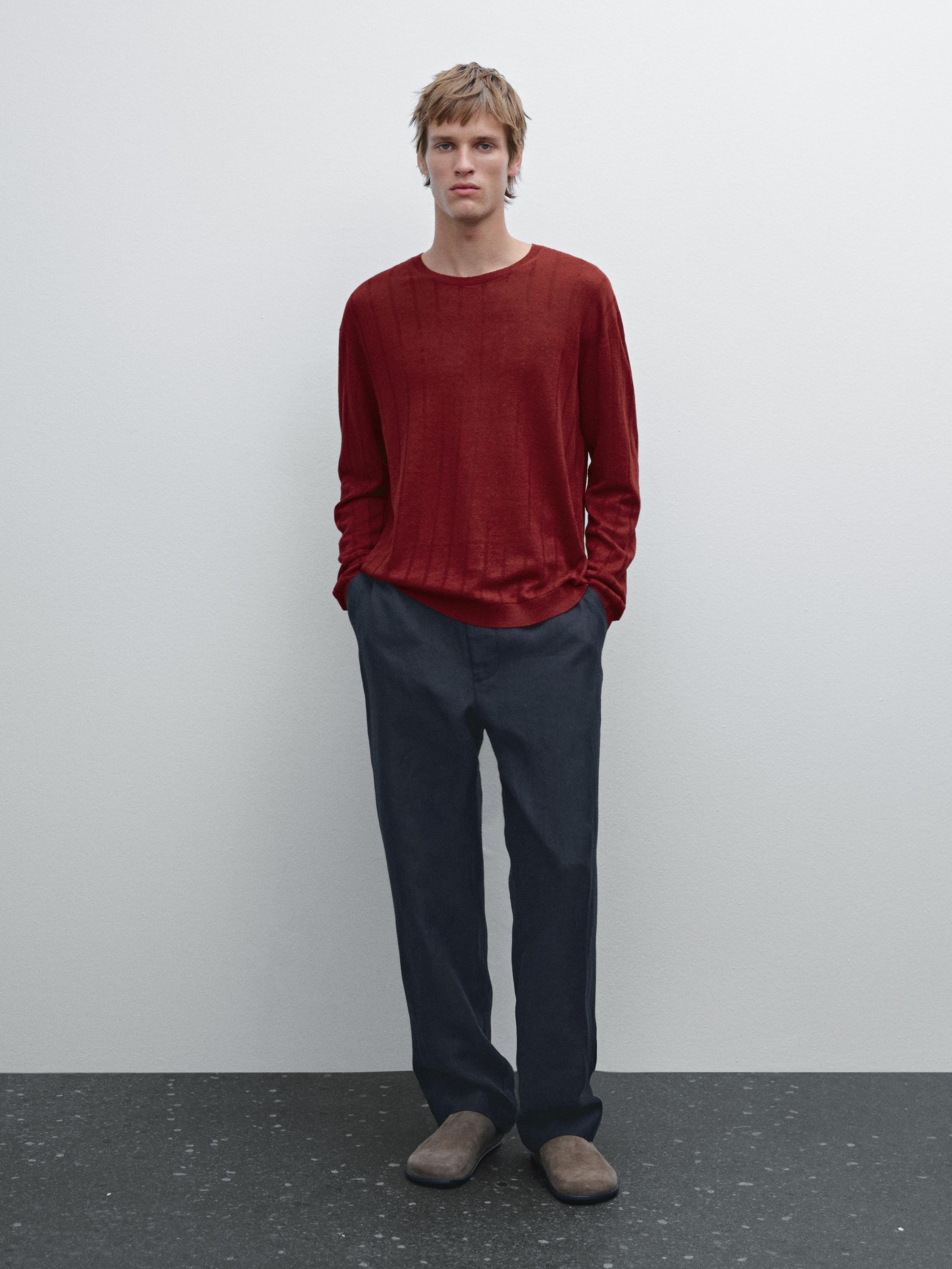 100% linen crew neck sweater