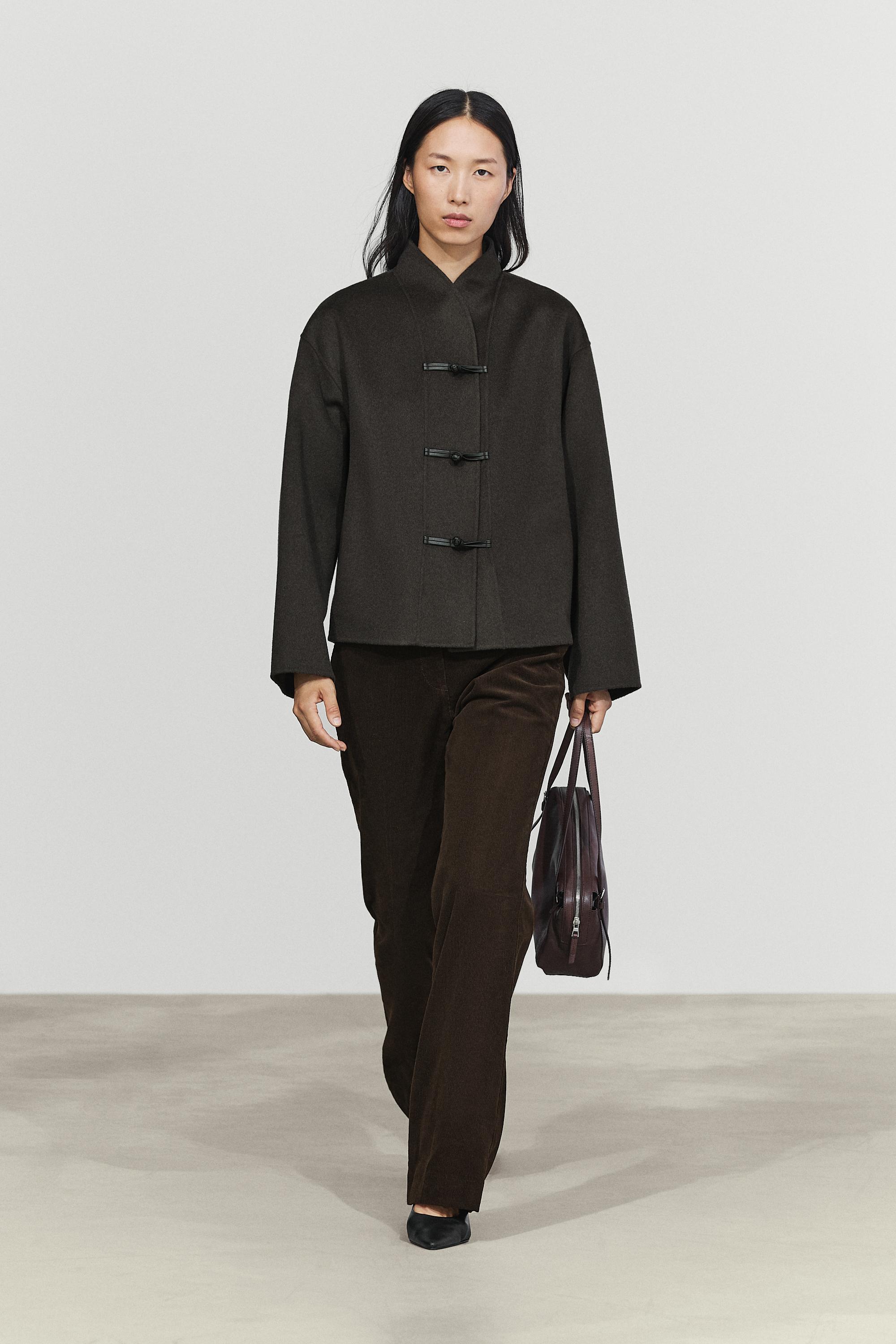 Short wool-blend coat with button detail