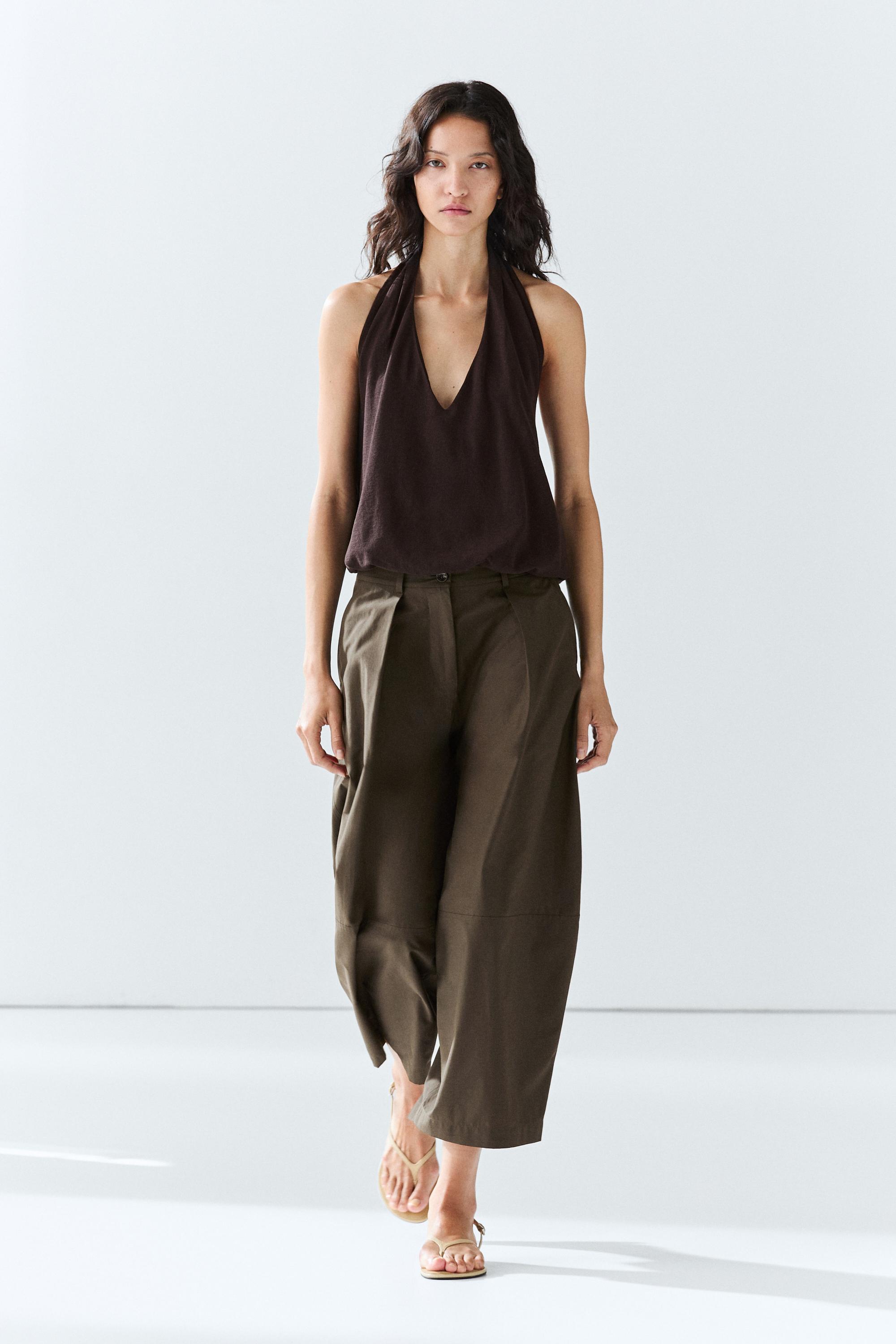 Cotton poplin blend wide-leg pants