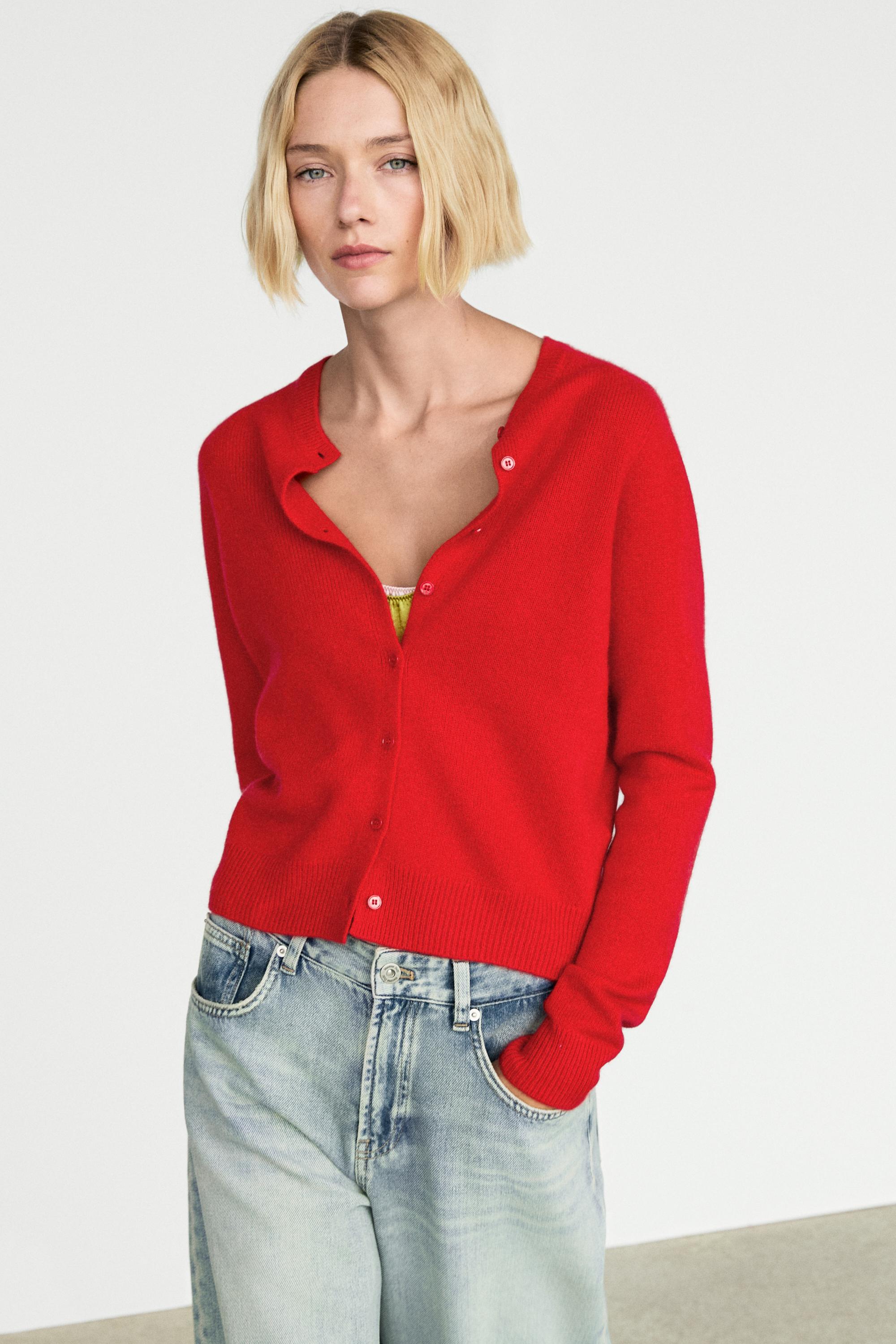 100% cashmere cropped knit cardigan