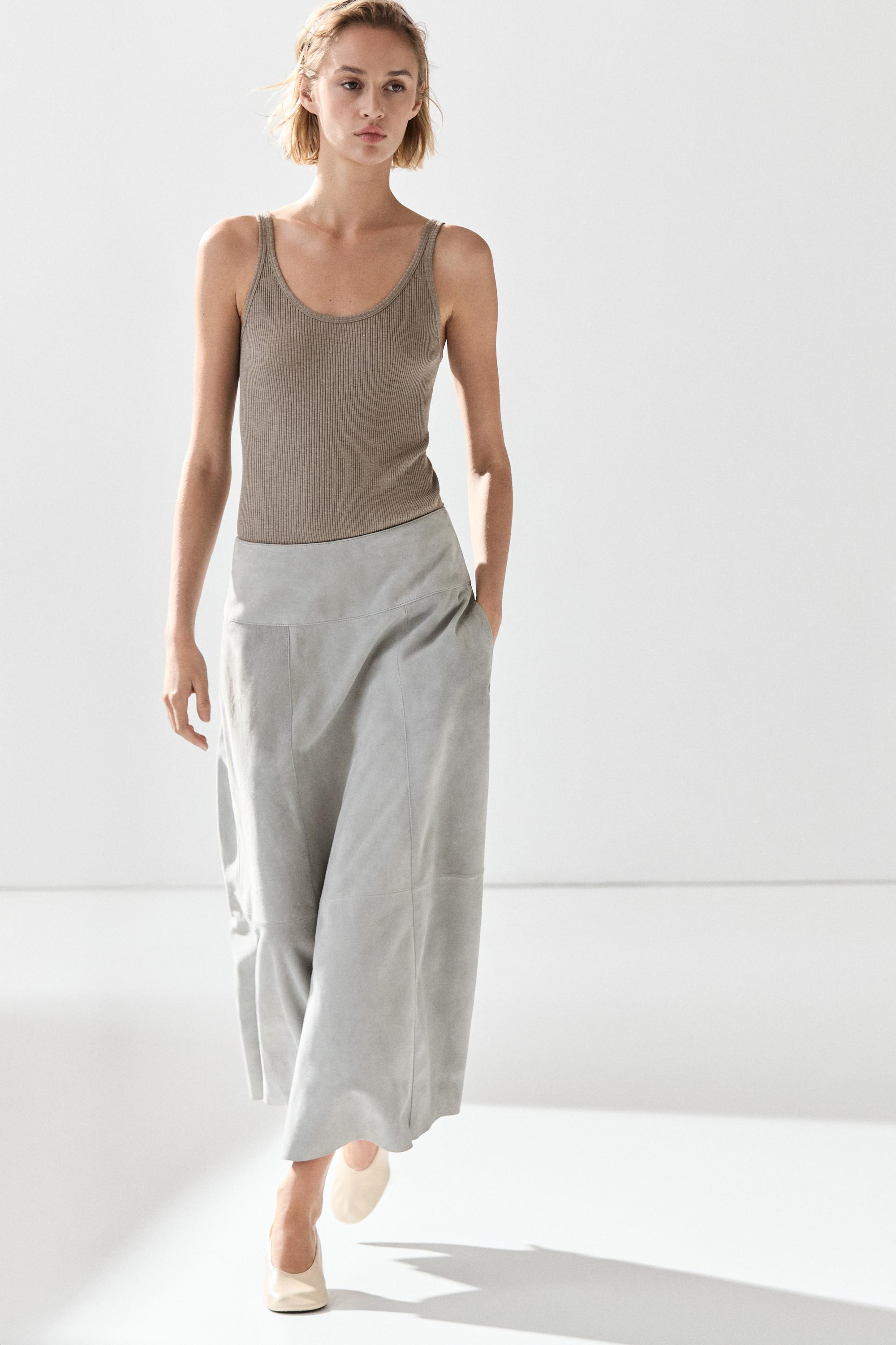 Suede flared midi skirt with sash