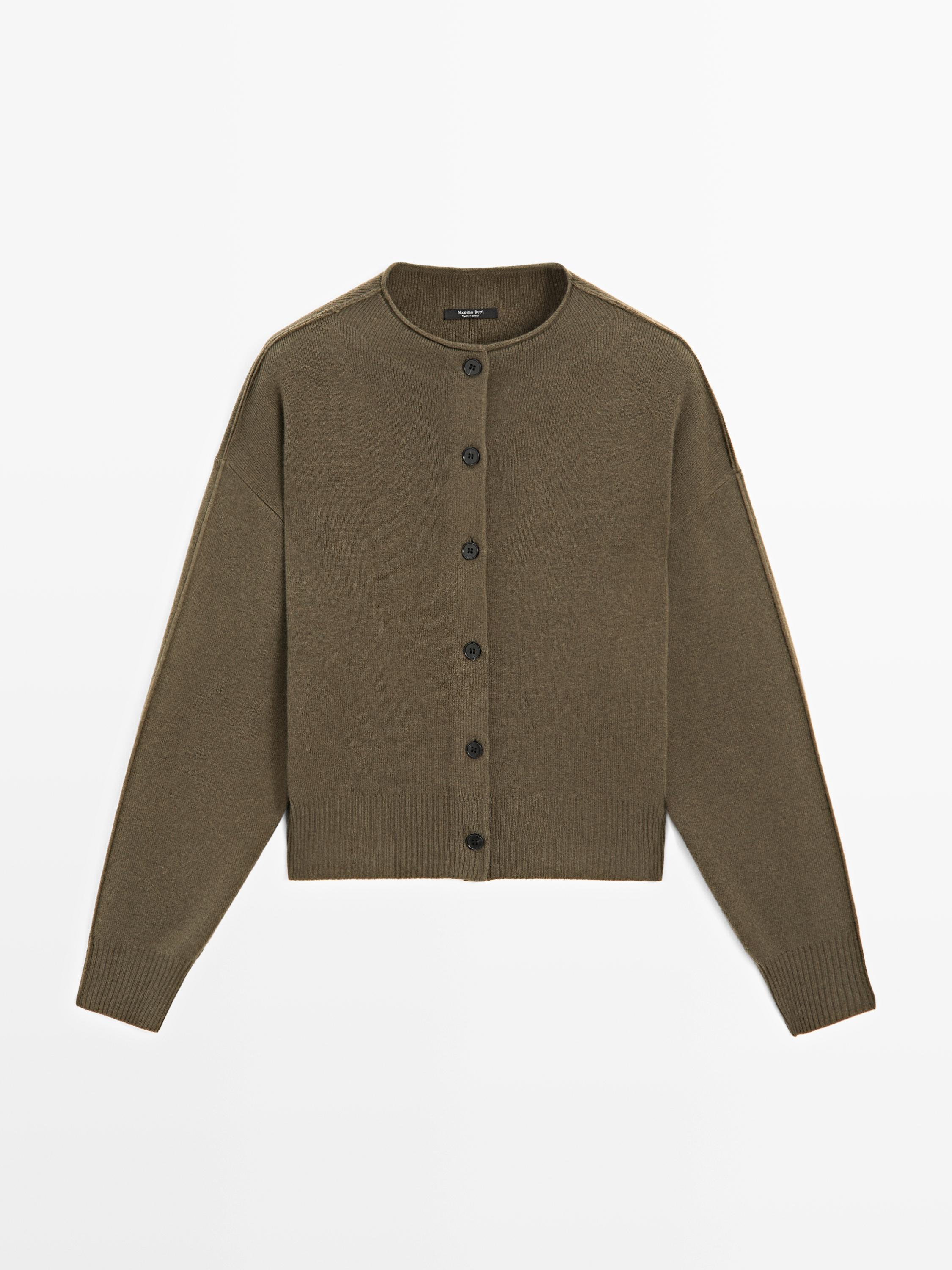 Wool blend knit cardigan with seam details