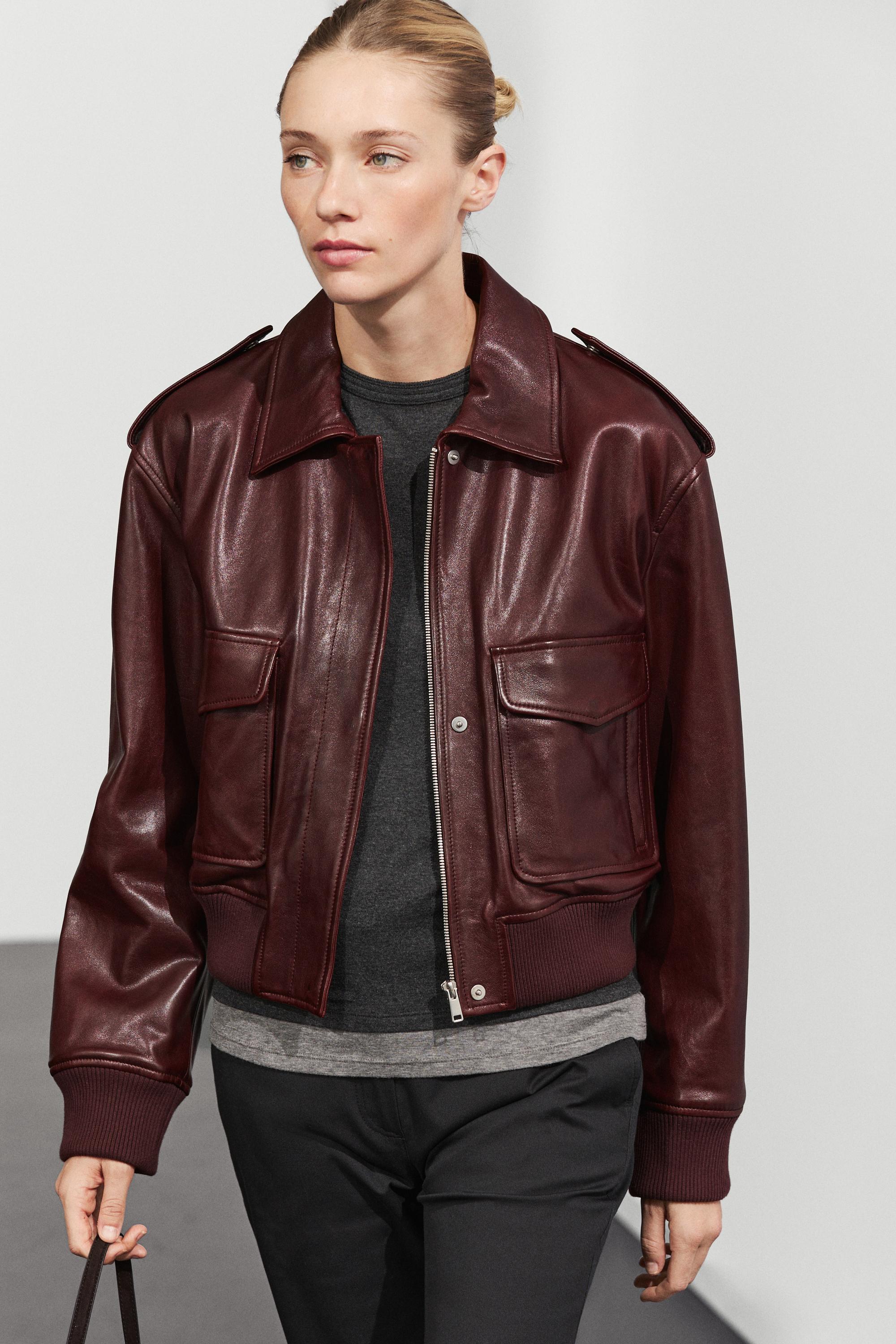 Nappa leather bomber jacket with pockets
