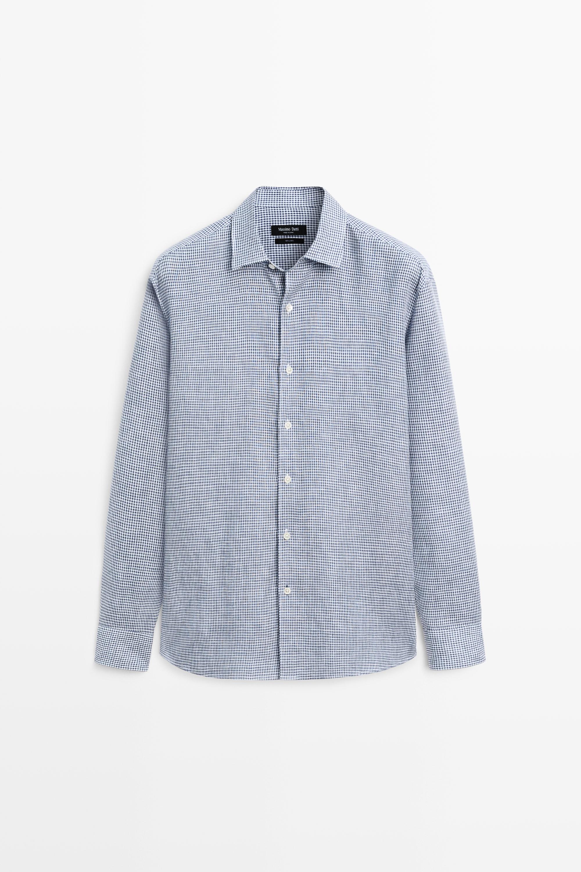 100% linen regular fit gingham shirt