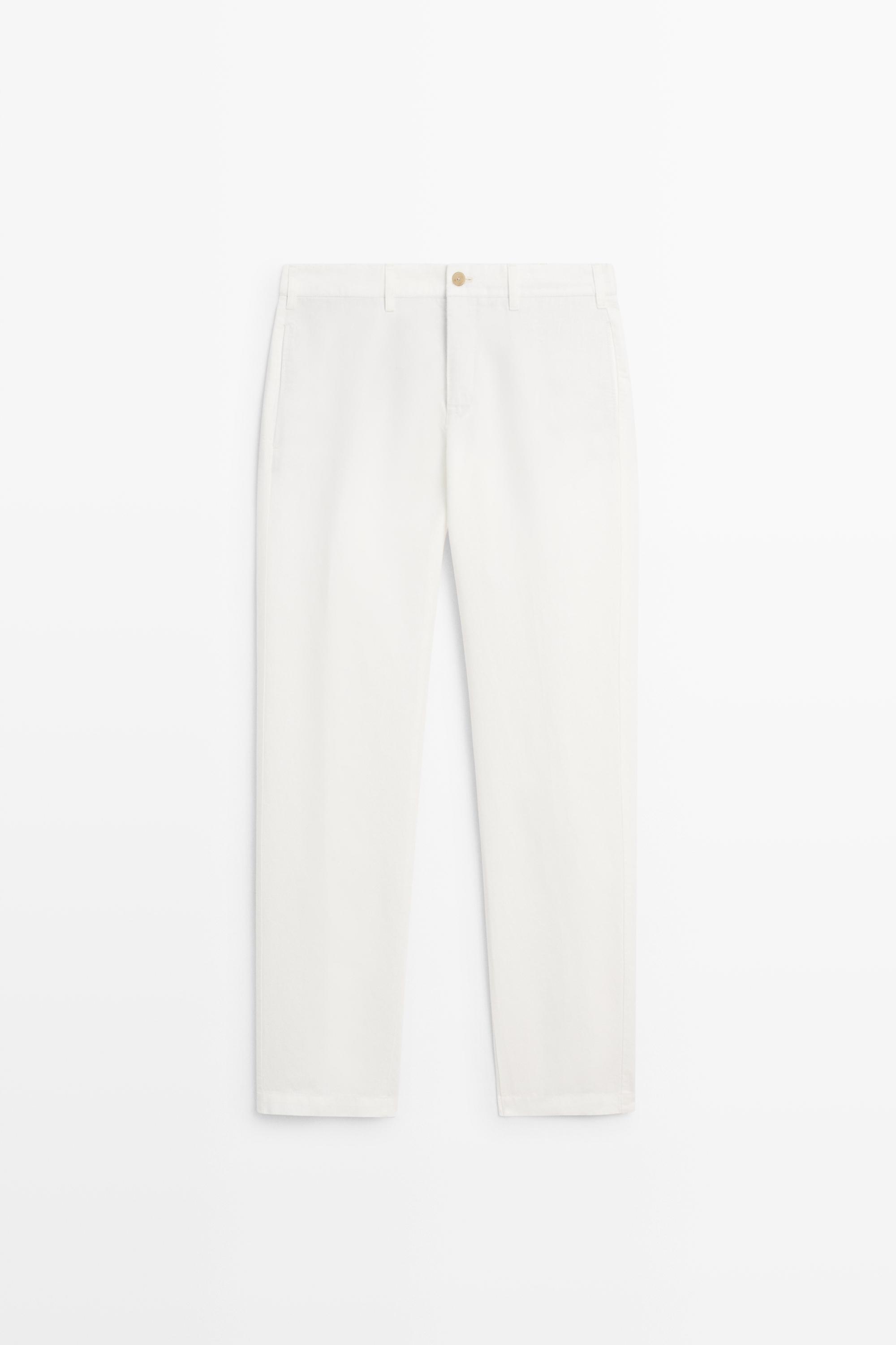 Linen and cotton straight-leg pants